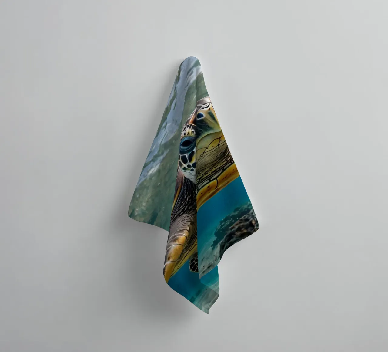 A sea turtle gliding gracefully through clear blue waters towel by DesignDoodle