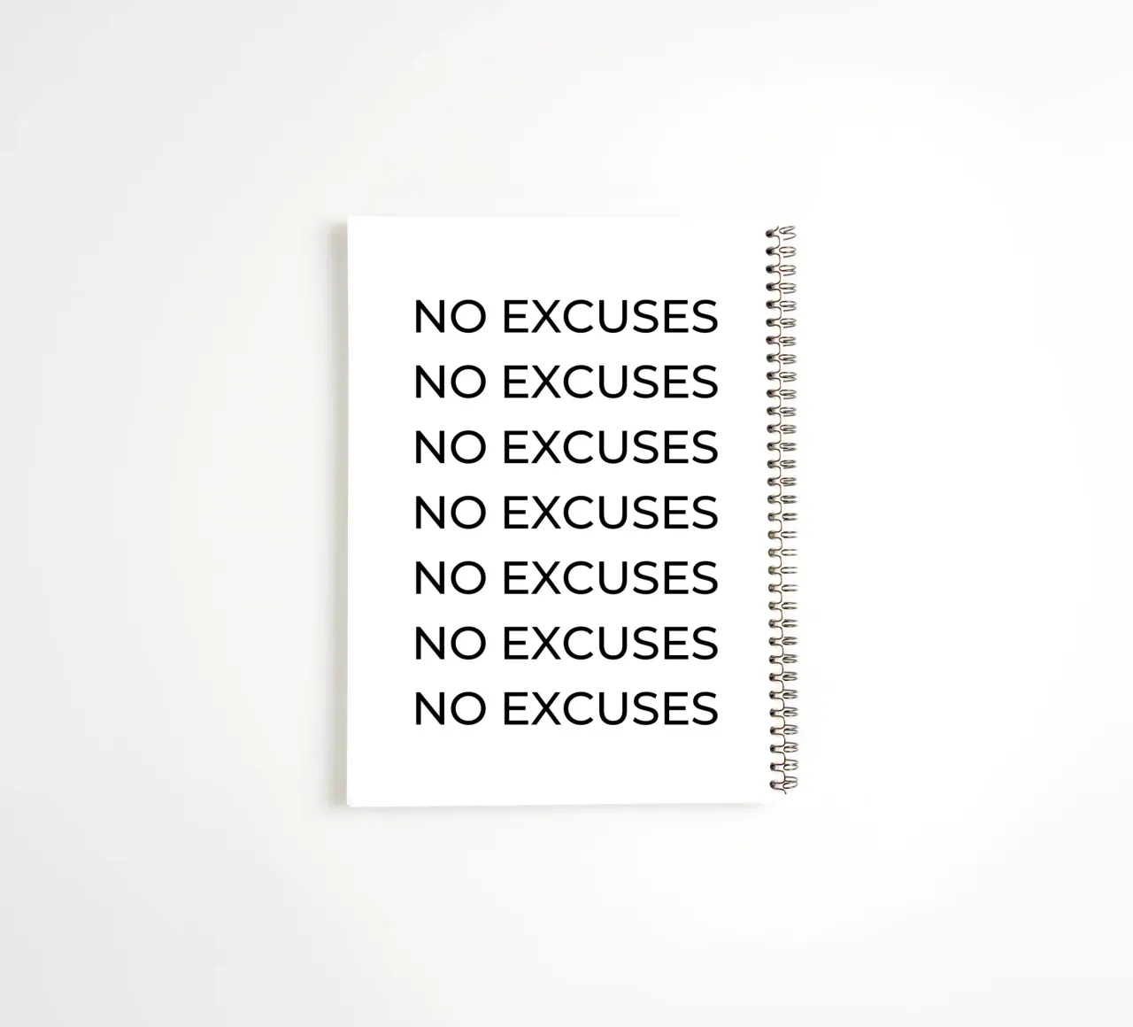 No excuses repeating text spiral notebook by Paigaam Studio