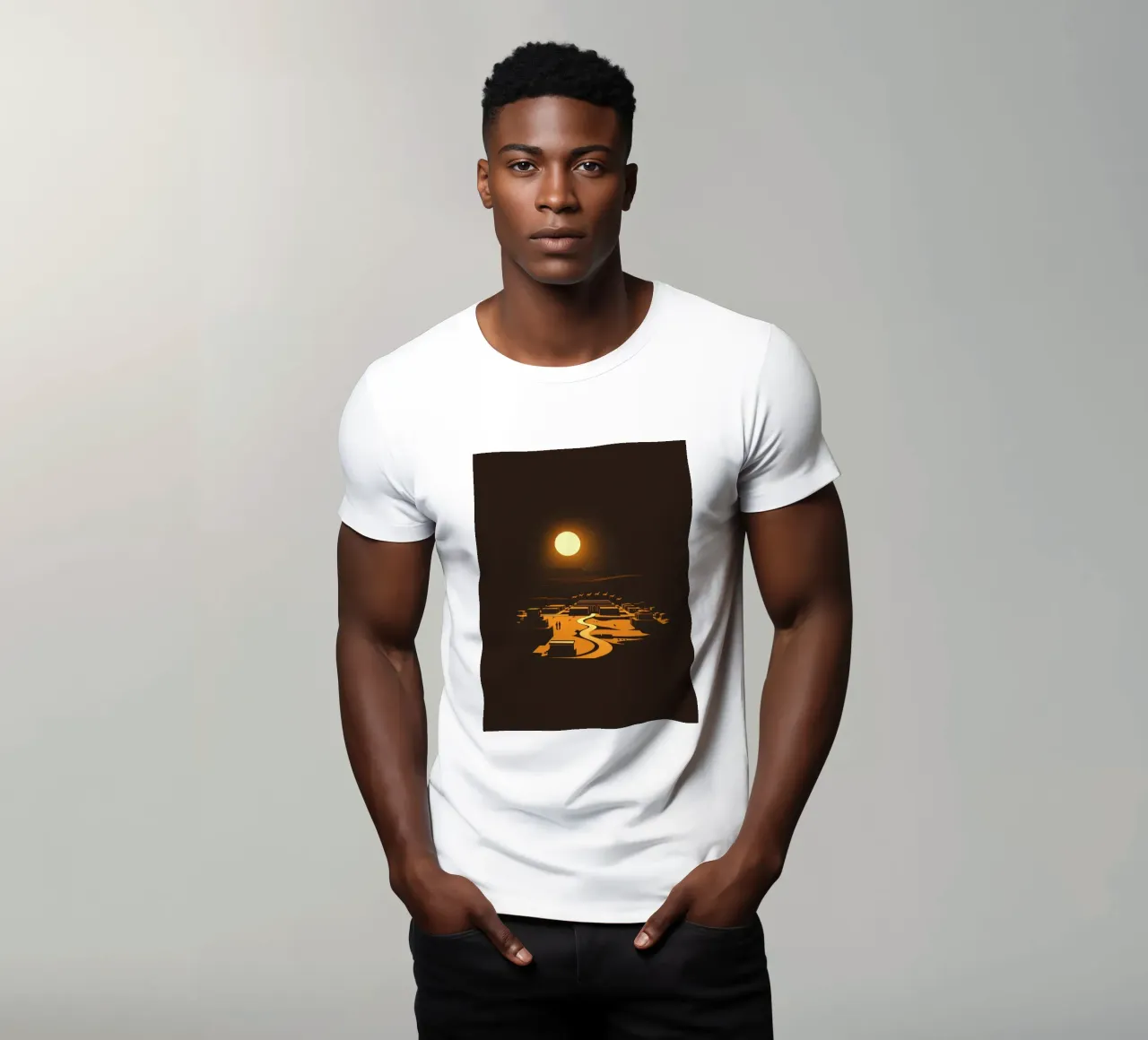 Un tramonto mette in risalto un tranquillo villaggio con sentieri tortuosi t-shirt da DesignDoodle