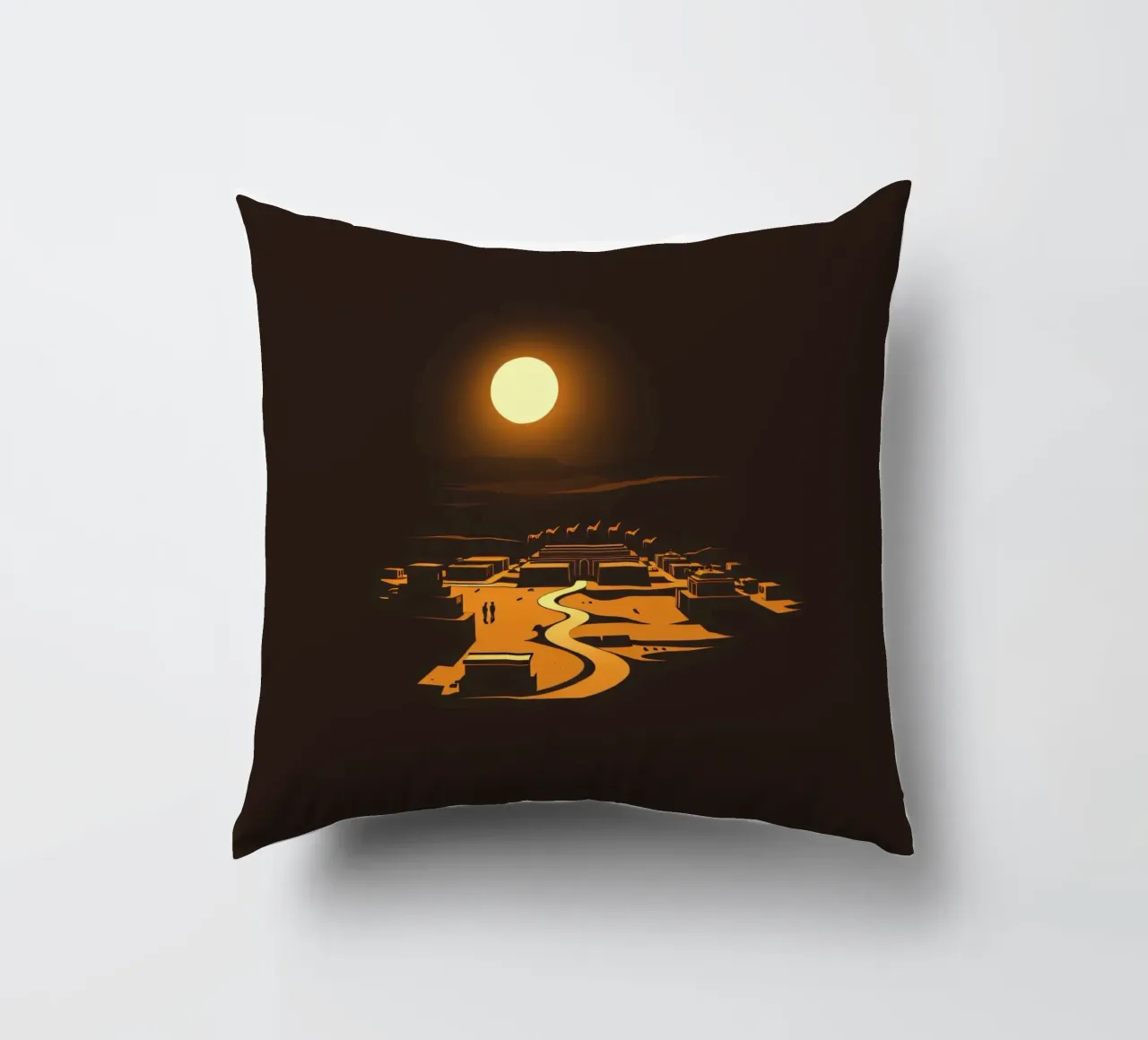 Un tramonto mette in risalto un tranquillo villaggio con sentieri tortuosi cuscino da DesignDoodle