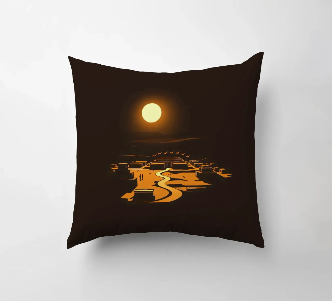 Un tramonto mette in risalto un tranquillo villaggio con sentieri tortuosi cuscino da DesignDoodle