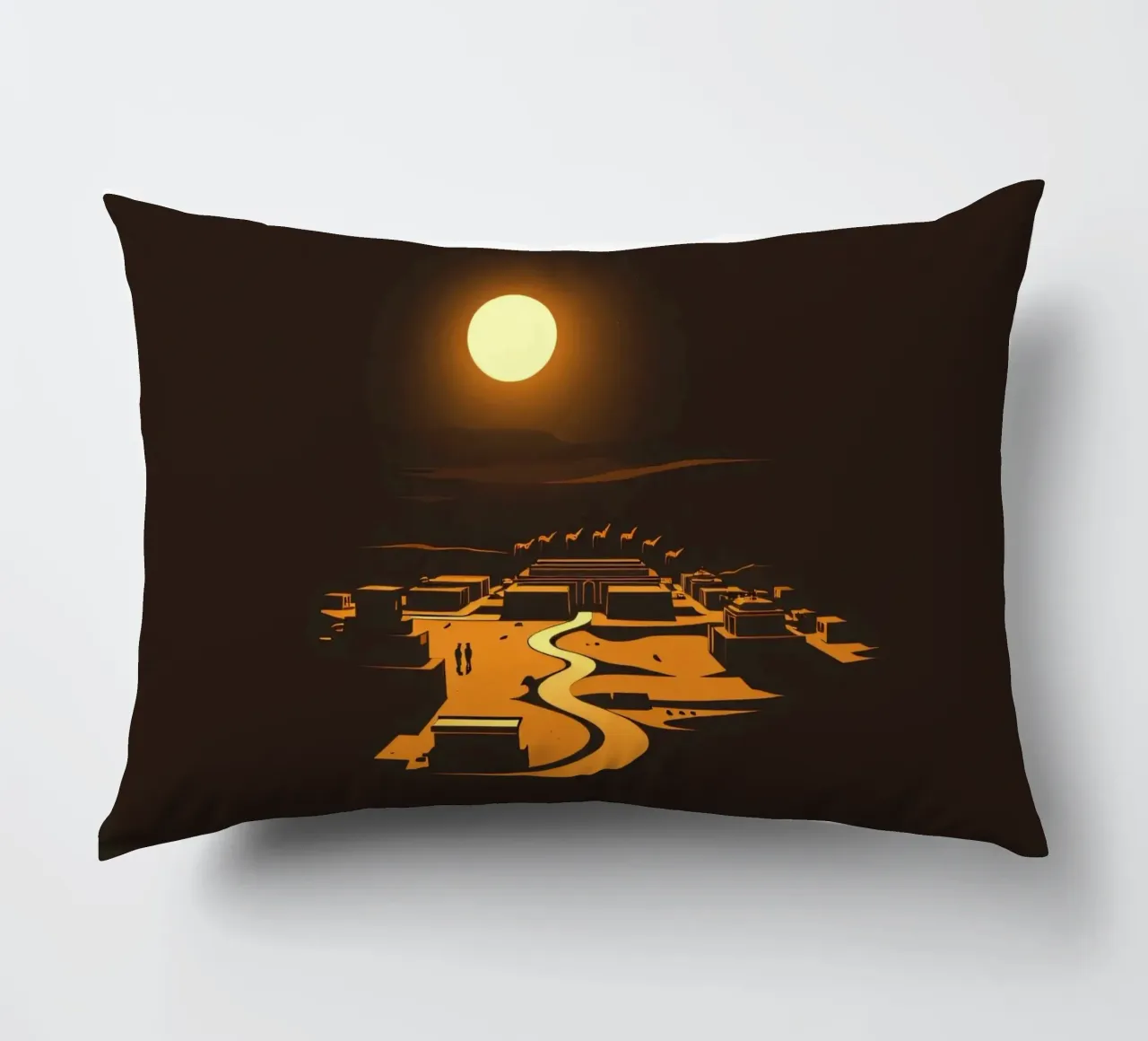 Un tramonto mette in risalto un tranquillo villaggio con sentieri tortuosi cuscino da DesignDoodle
