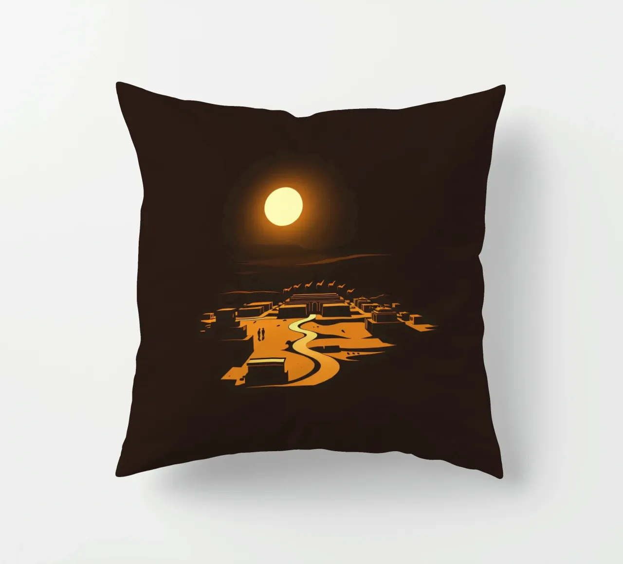 Un tramonto mette in risalto un tranquillo villaggio con sentieri tortuosi cuscino da DesignDoodle