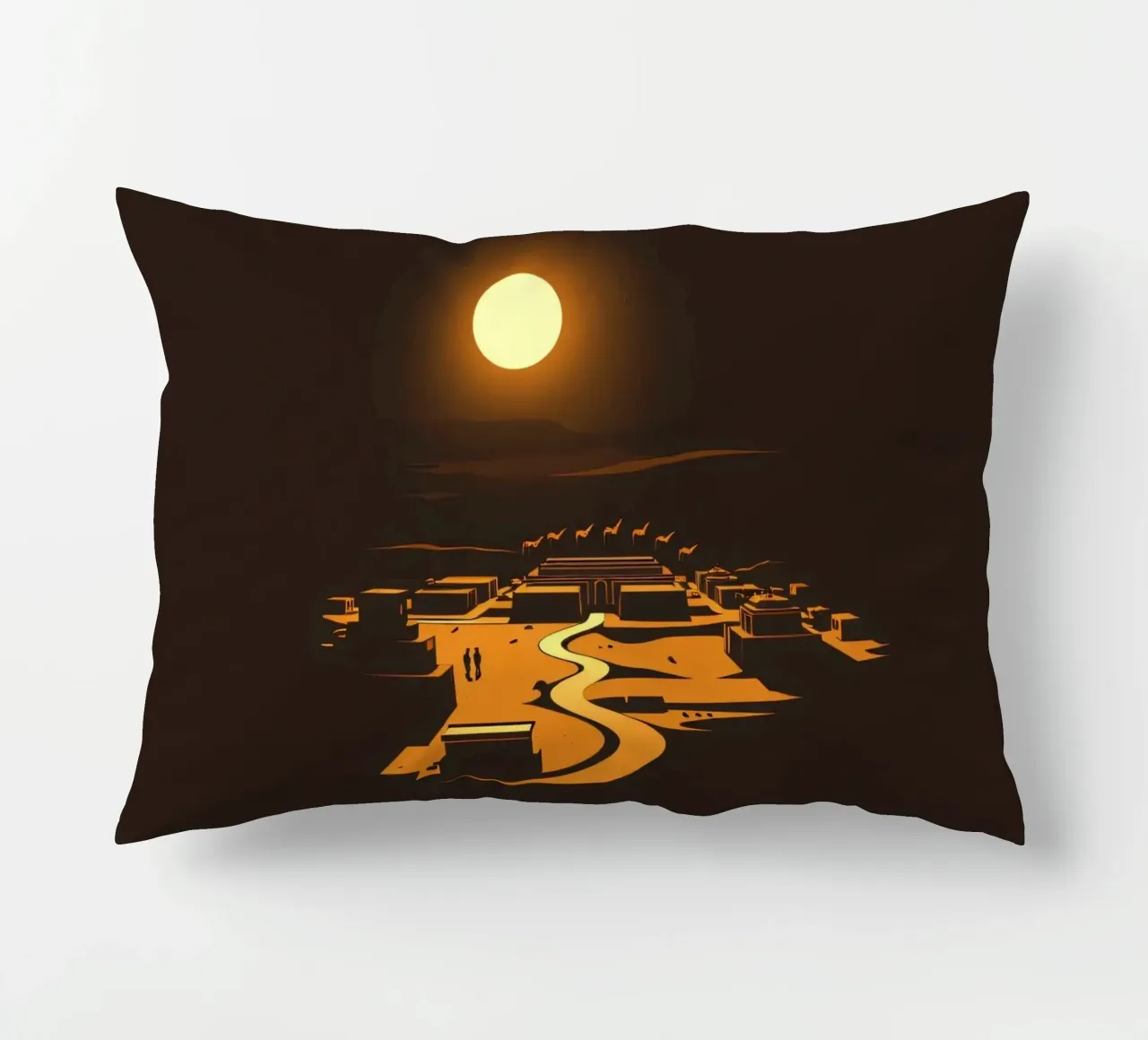 Un tramonto mette in risalto un tranquillo villaggio con sentieri tortuosi cuscino da DesignDoodle