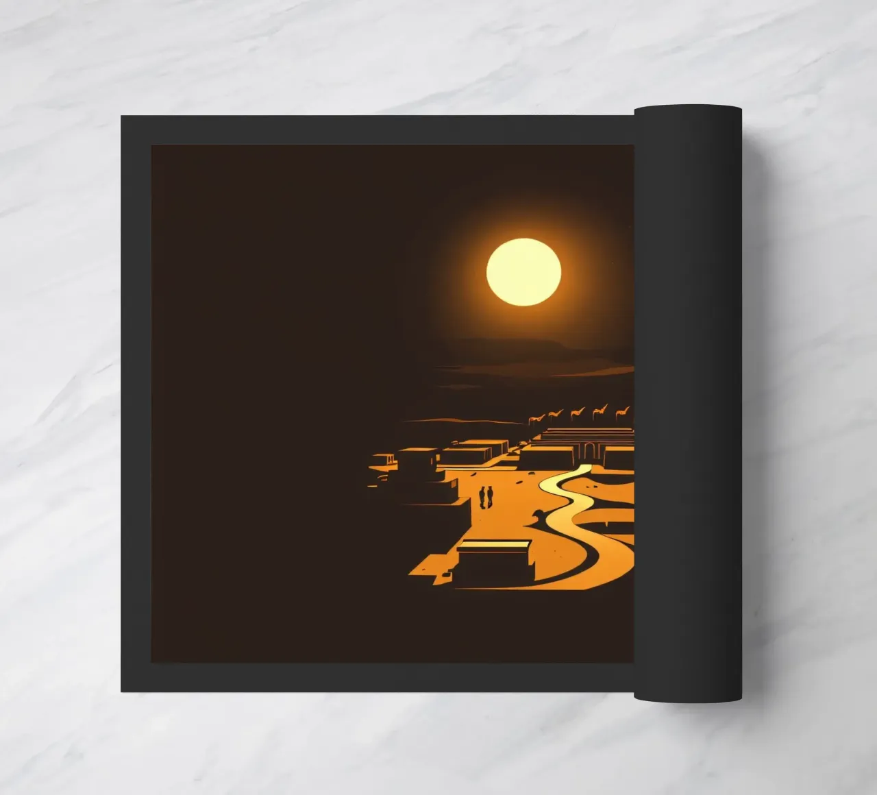 Un tramonto mette in risalto un tranquillo villaggio con sentieri tortuosi zerbino da DesignDoodle