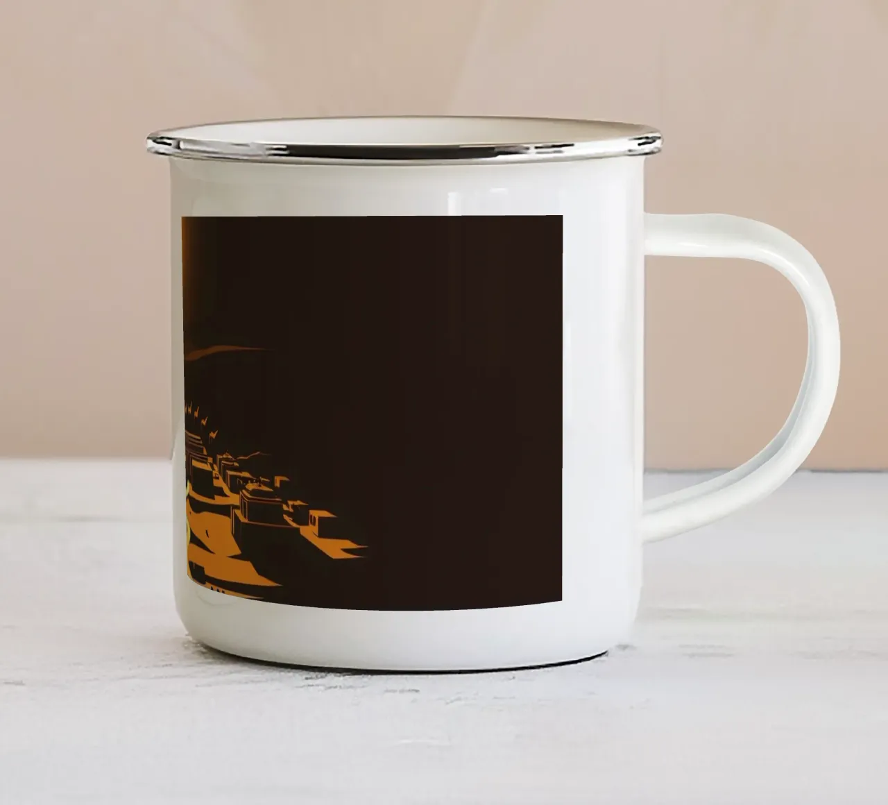 Un tramonto mette in risalto un tranquillo villaggio con sentieri tortuosi tazza in smalto da DesignDoodle