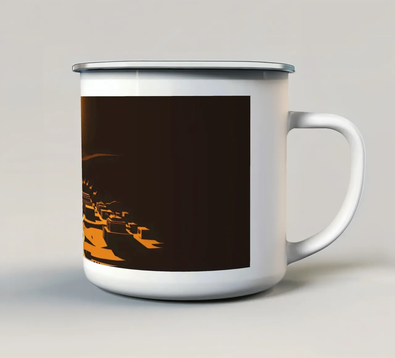 Un tramonto mette in risalto un tranquillo villaggio con sentieri tortuosi tazza in smalto da DesignDoodle