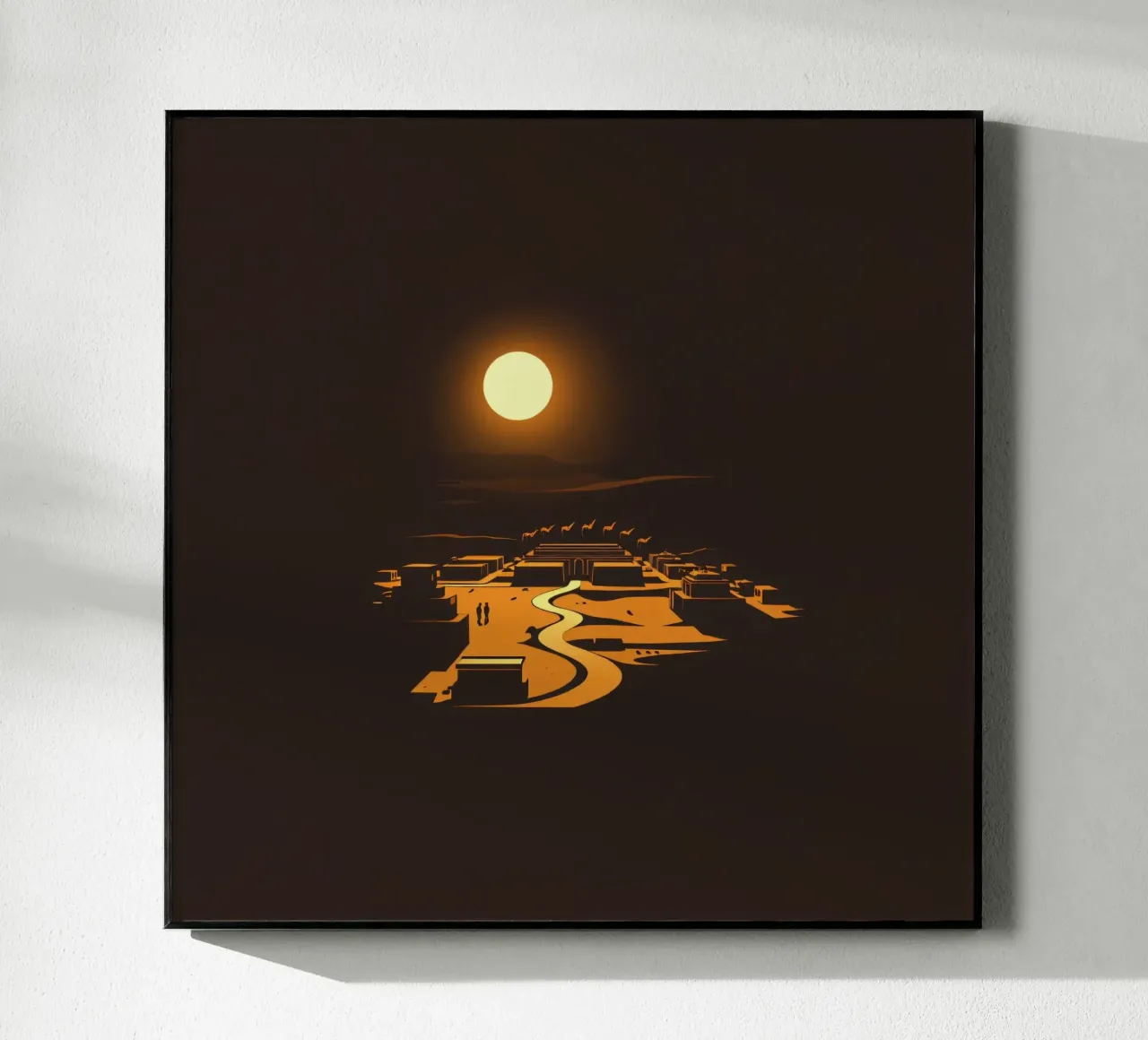 Un tramonto mette in risalto un tranquillo villaggio con sentieri tortuosi plexiglass da DesignDoodle