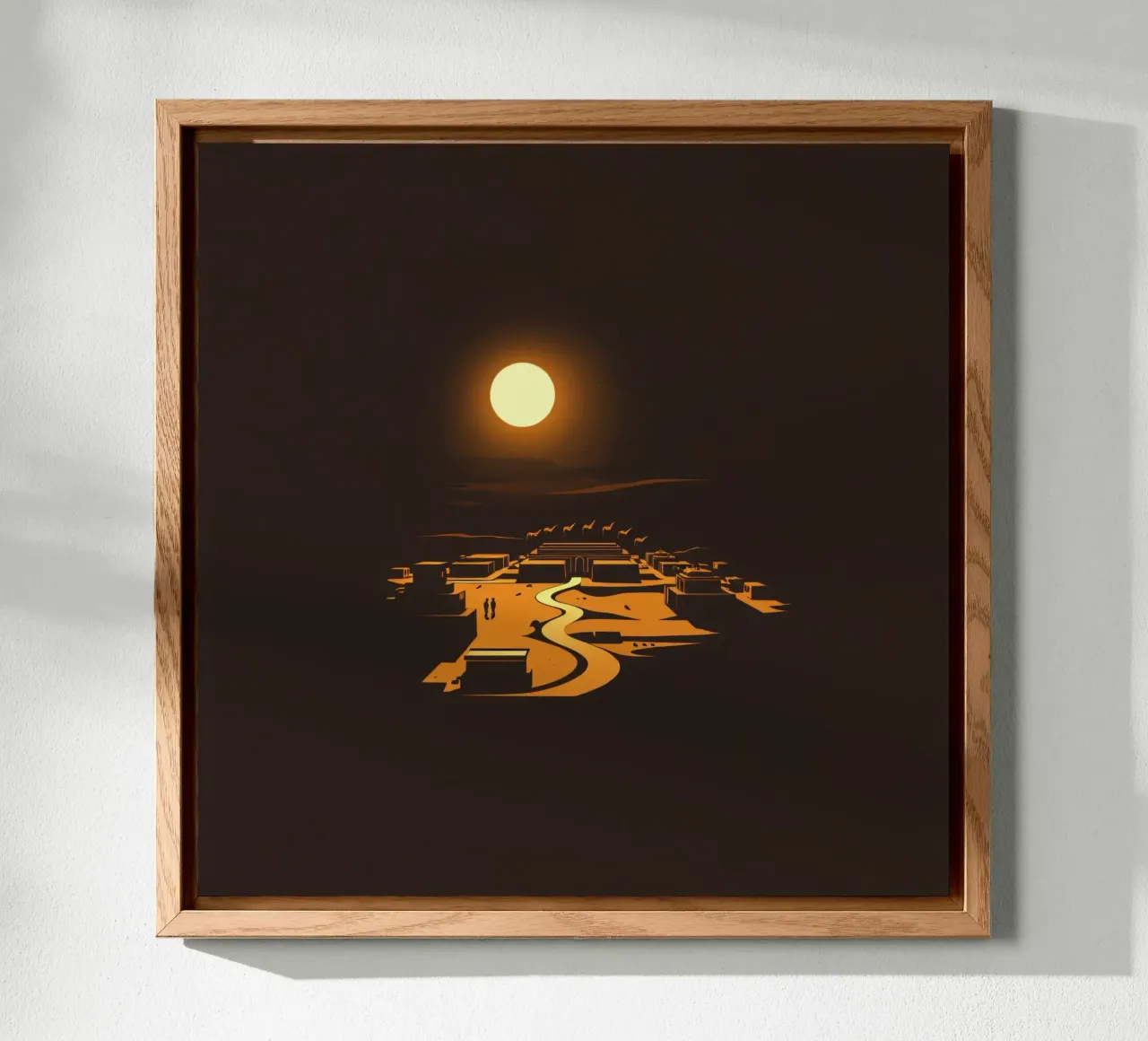 Un tramonto mette in risalto un tranquillo villaggio con sentieri tortuosi alluminio dibond da DesignDoodle