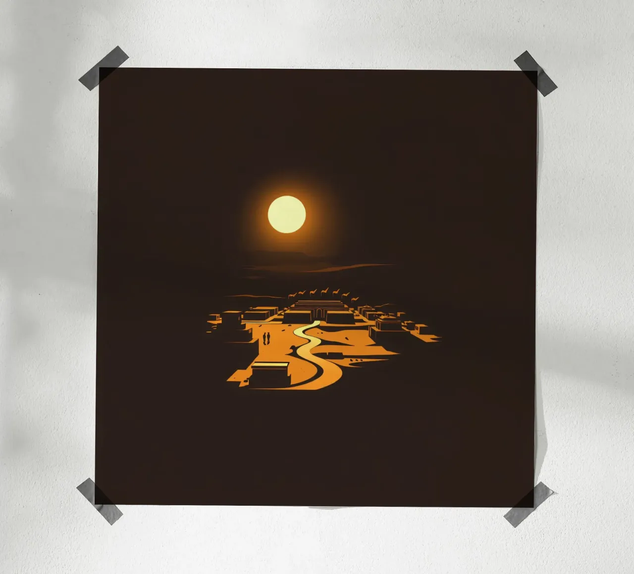 Un tramonto mette in risalto un tranquillo villaggio con sentieri tortuosi poster da DesignDoodle