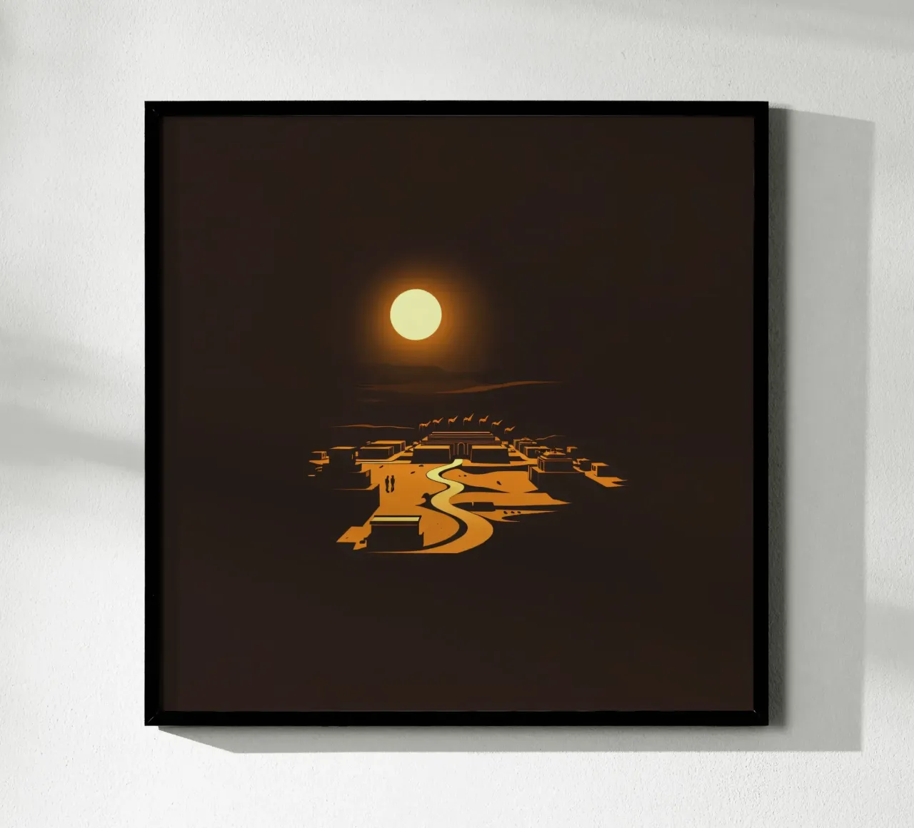 Un tramonto mette in risalto un tranquillo villaggio con sentieri tortuosi poster da DesignDoodle