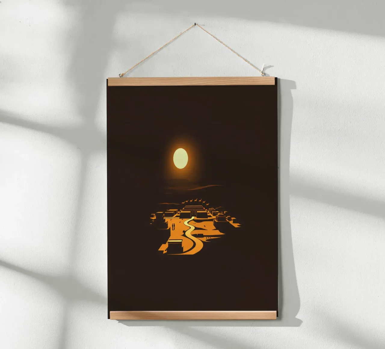 Un tramonto mette in risalto un tranquillo villaggio con sentieri tortuosi poster da DesignDoodle