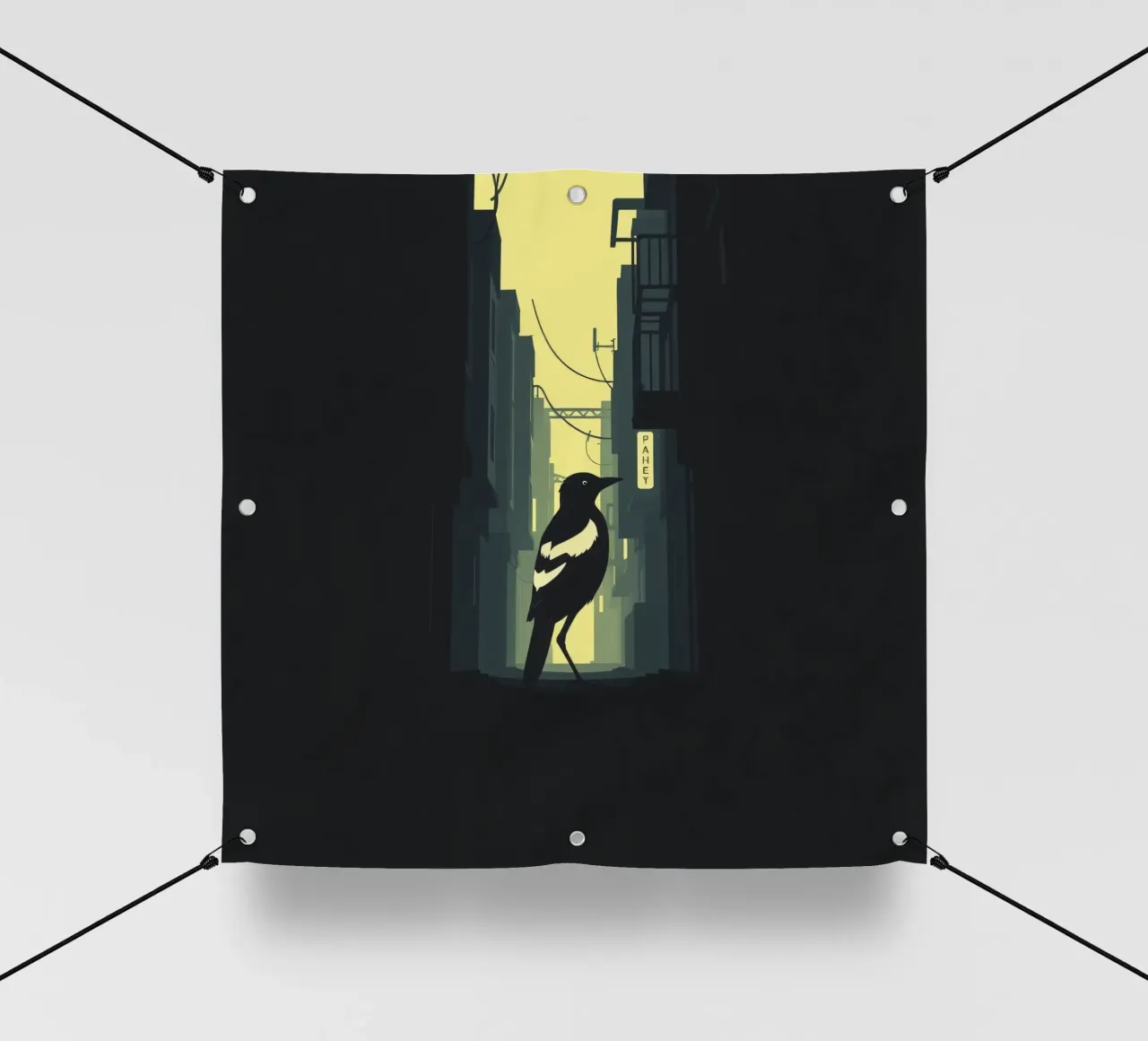 Un uccello solitario in piedi in un vicolo stretto in un crepuscolo telo in pvc da DesignDoodle