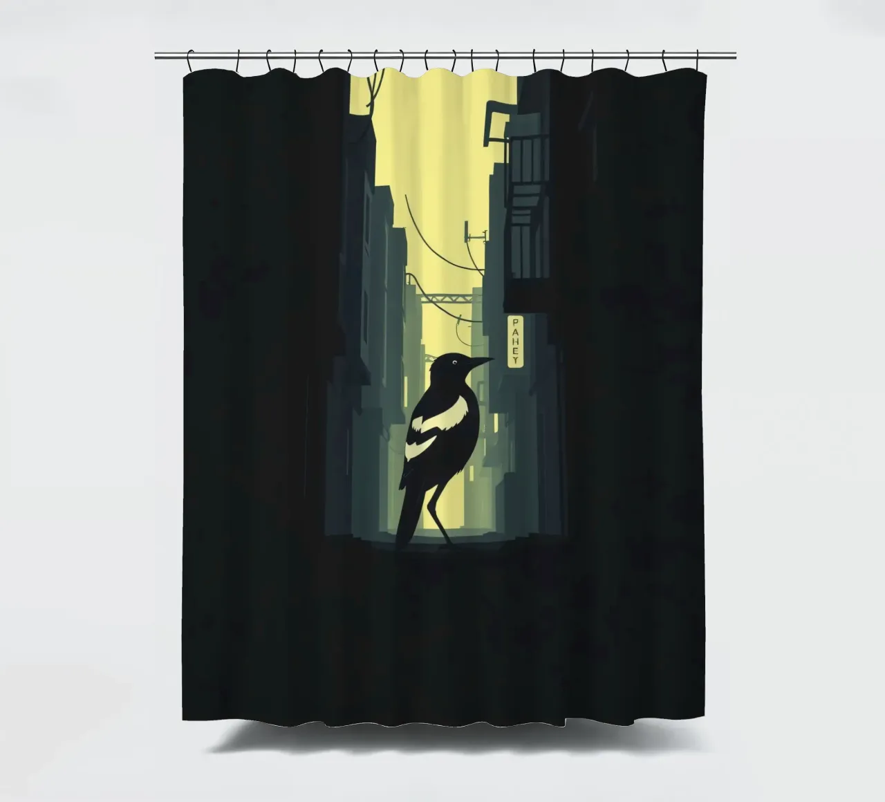Un uccello solitario in piedi in un vicolo stretto in un crepuscolo tenda da doccia da DesignDoodle