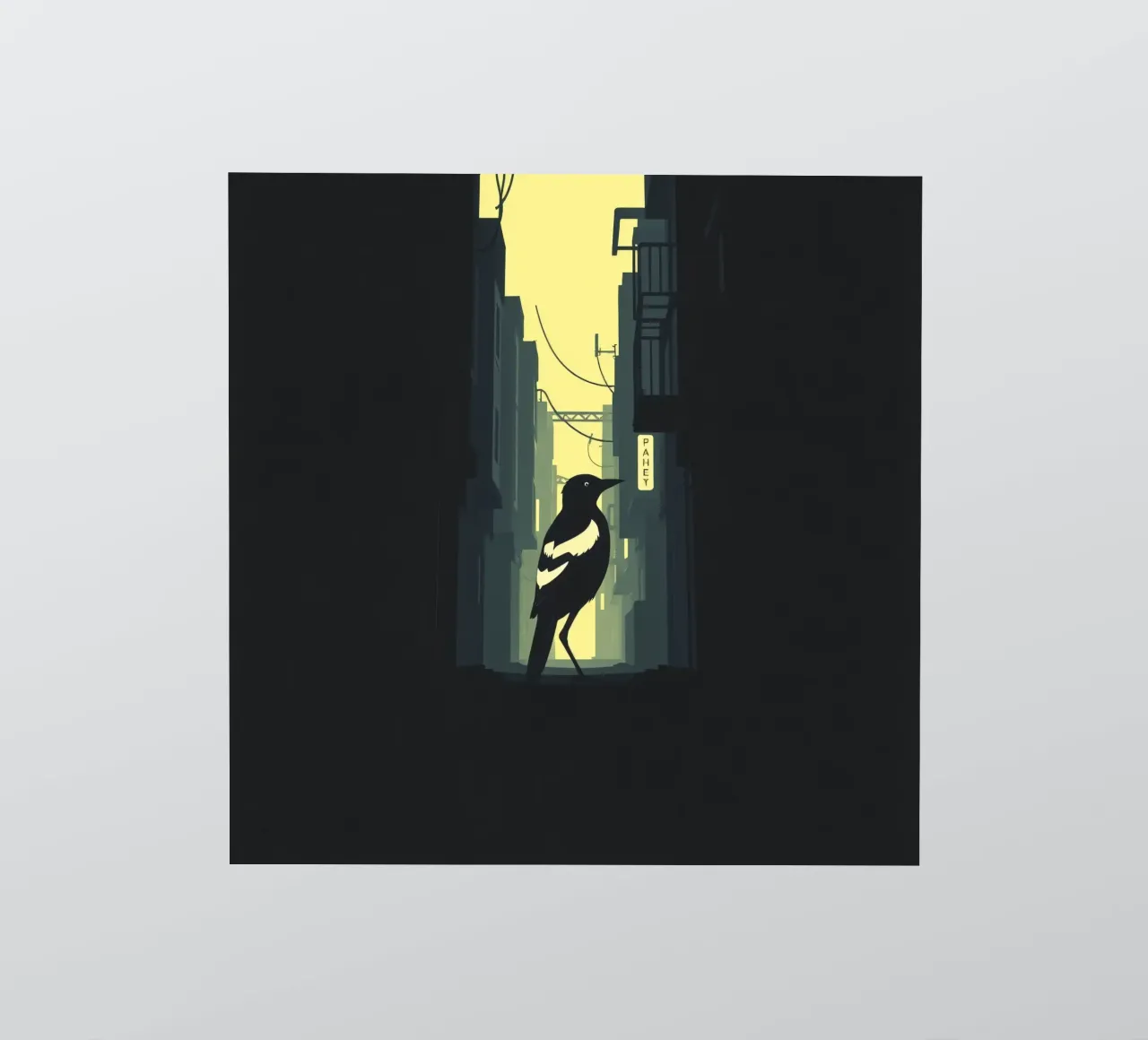 Ein einsamer Vogel steht in einer engen Gasse in der Dämmerung Sticker von DesignDoodle