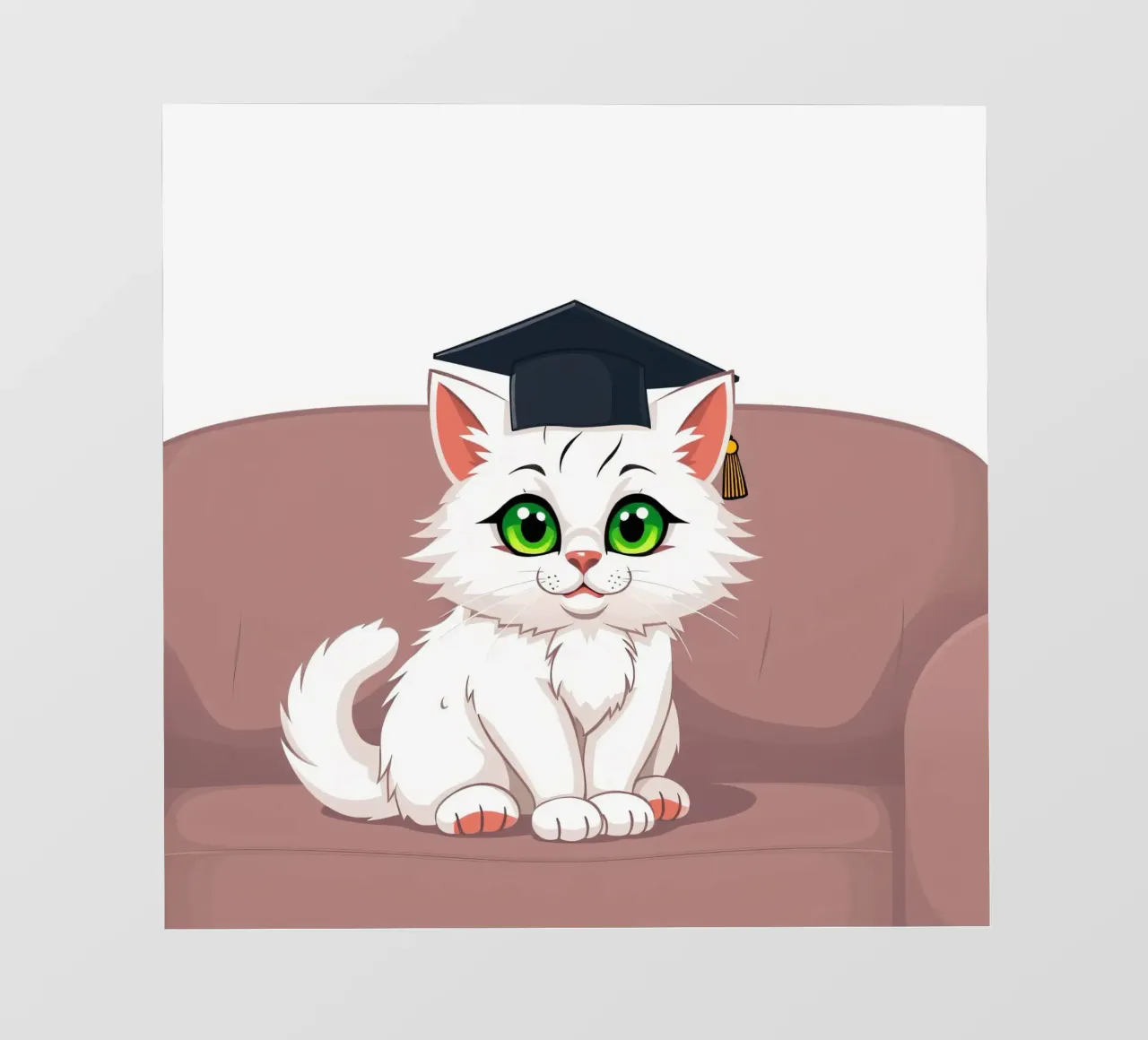 Un gatto bianco con gli occhi verdi che indossa un cappello da laurea telo in pvc da DesignDoodle