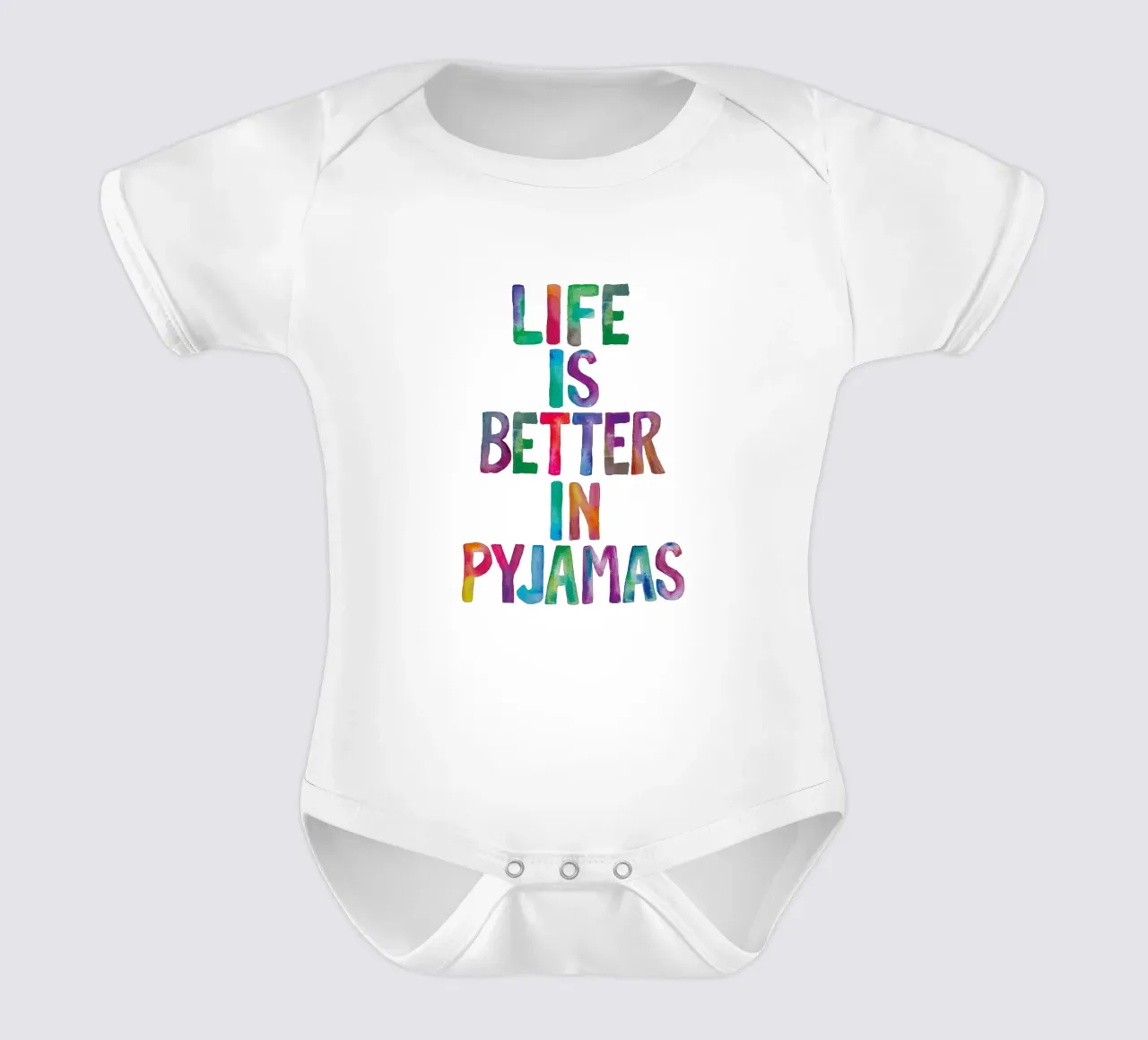 Life is Better in Pyjamas Regenbogen Typografie Design Kurzarm Babybody von THE MOTIVATED TYPE