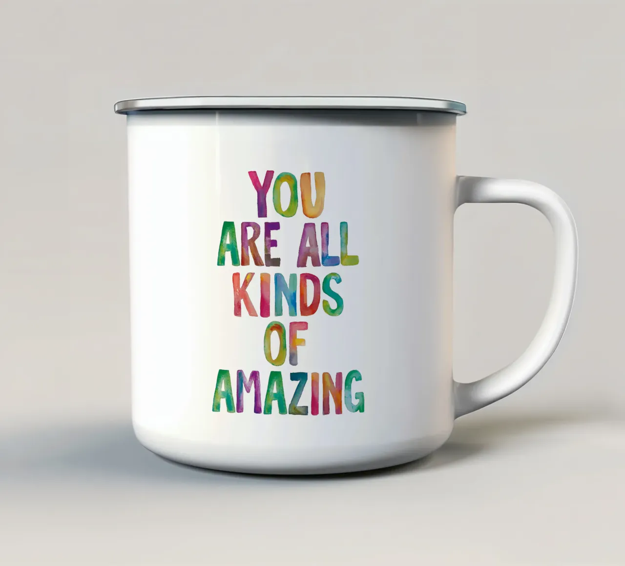 You Are All Kinds of Increíble diseño tipográfico de arco iris taza de esmalte de THE MOTIVATED TYPE