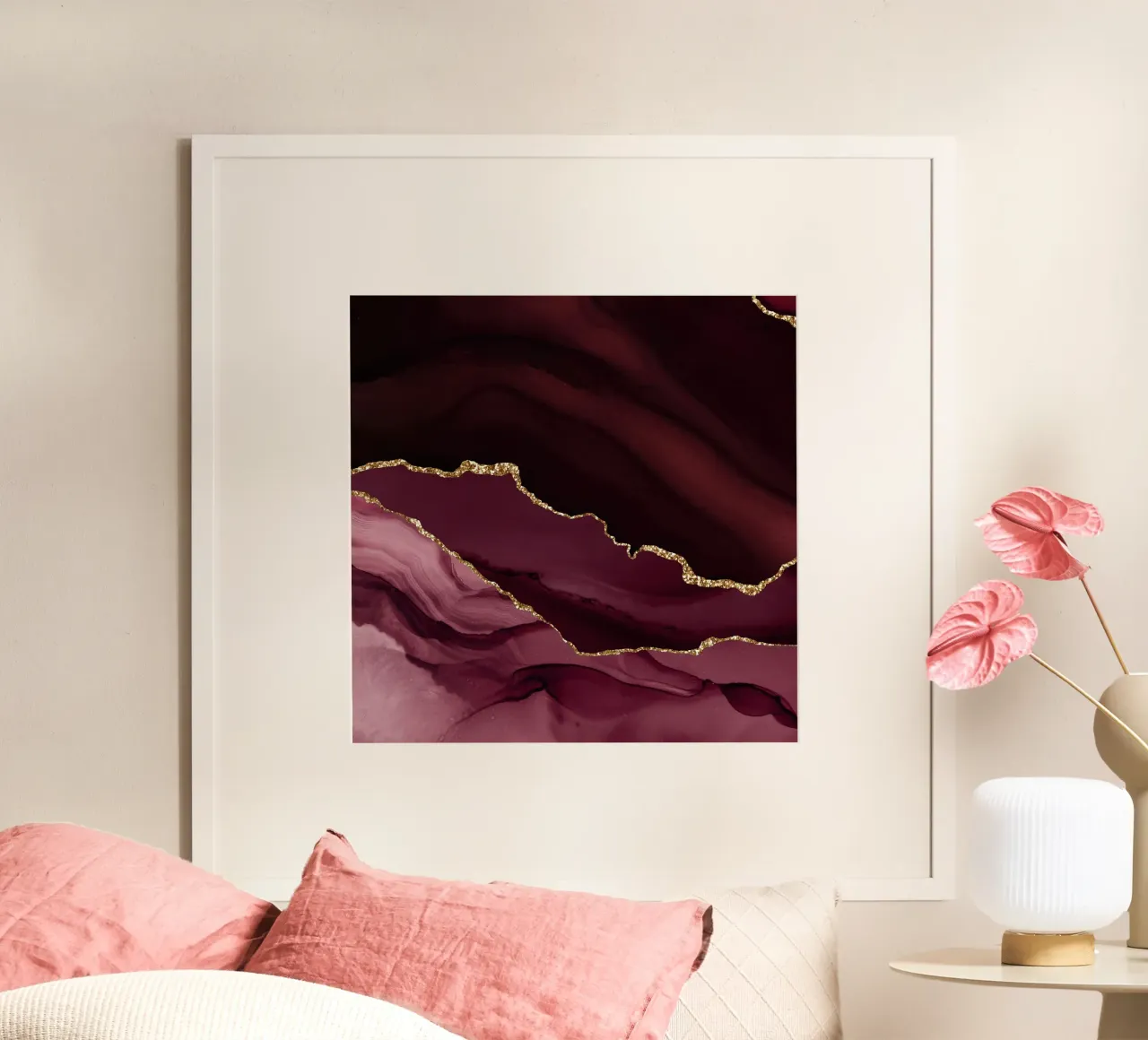 Agata bordeaux e oro Texture 12 poster con telaio in plastica da Gemstone Textures