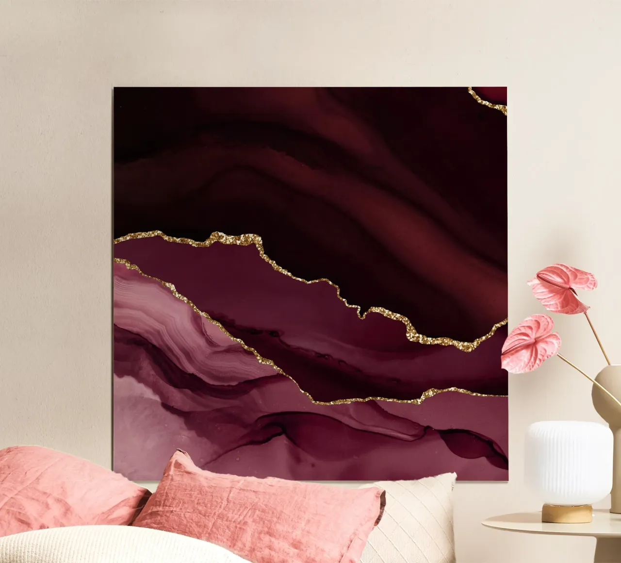 Agata bordeaux e oro Texture 12 poster con telaio in plastica da Gemstone Textures