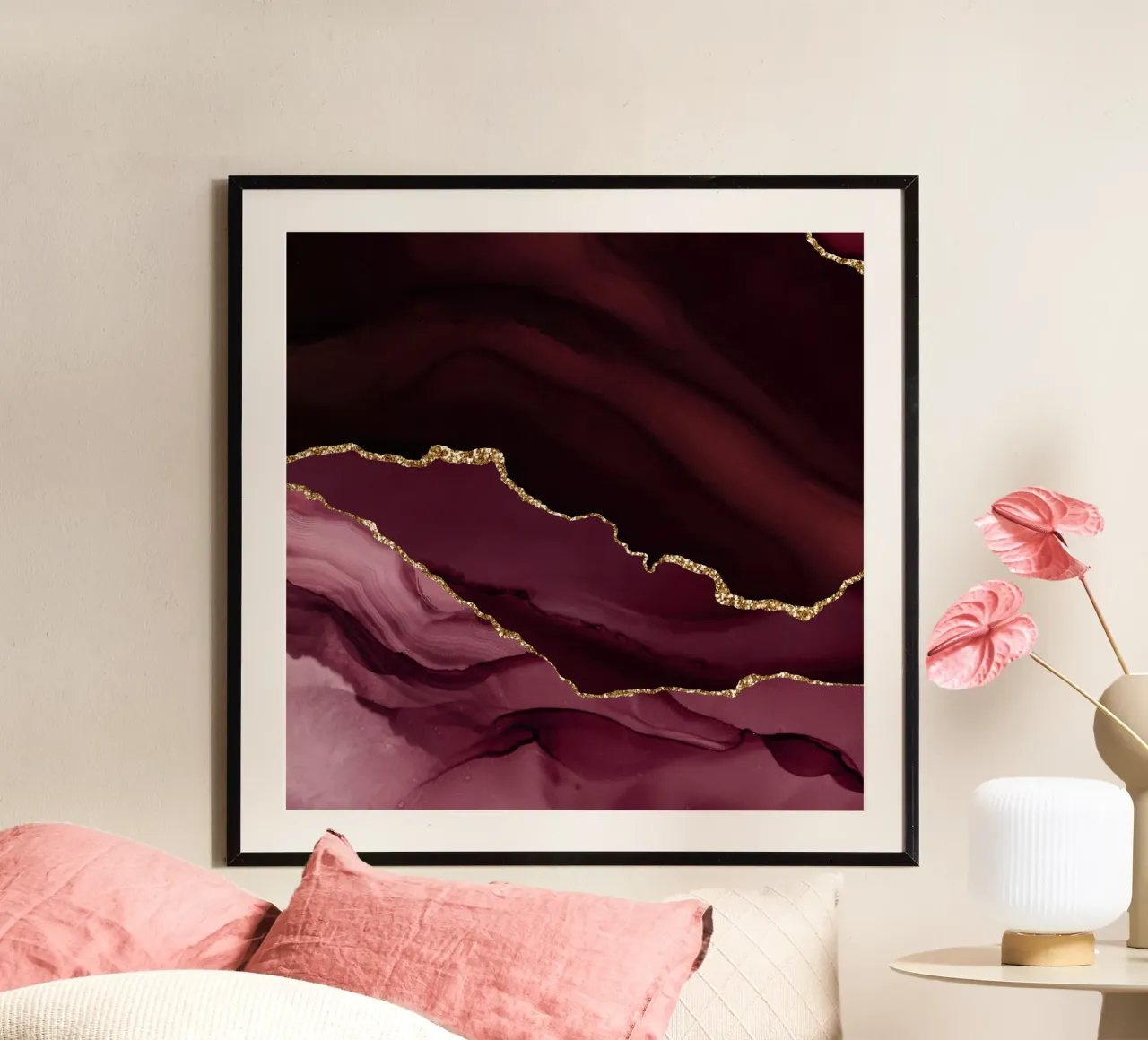 Agata bordeaux e oro Texture 12 poster con telaio in plastica da Gemstone Textures