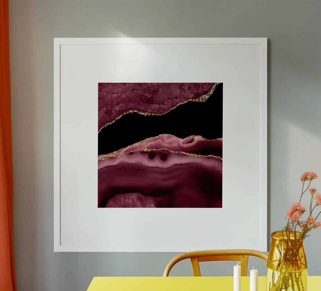 Texture agata bordeaux e oro 13 poster con telaio in plastica da Gemstone Textures