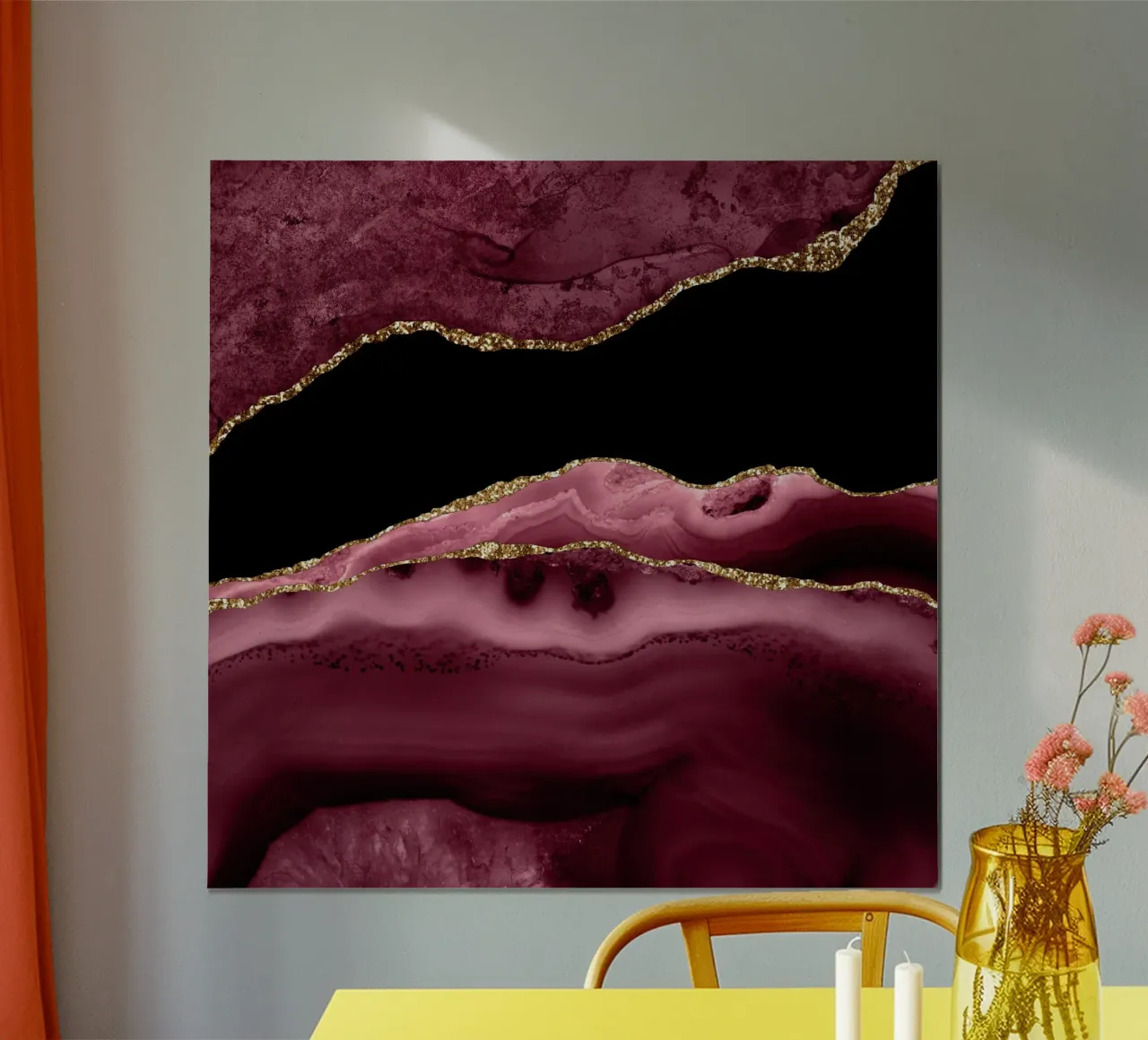 Texture agata bordeaux e oro 13 poster con telaio in plastica da Gemstone Textures