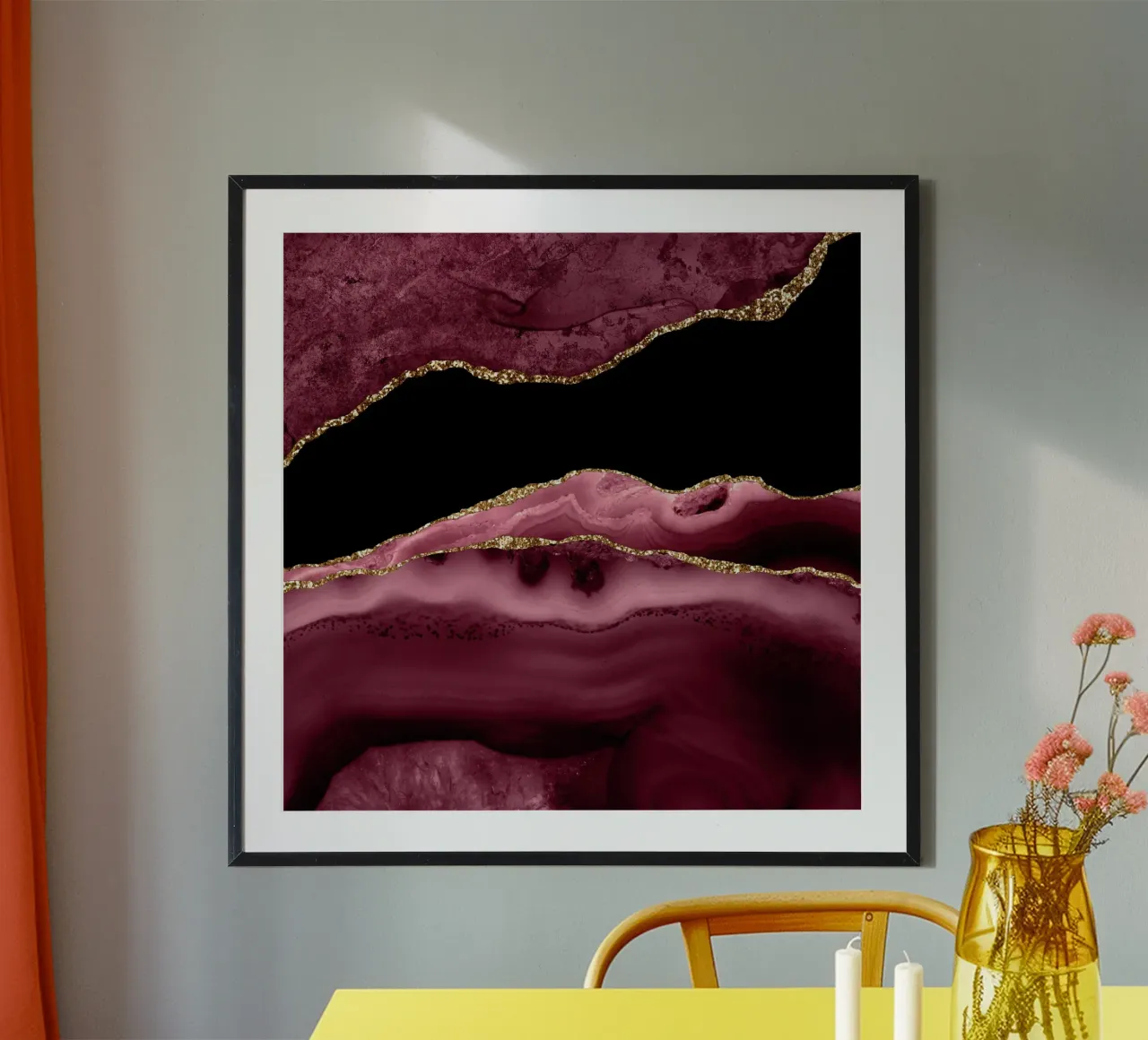 Texture agata bordeaux e oro 13 poster con telaio in plastica da Gemstone Textures