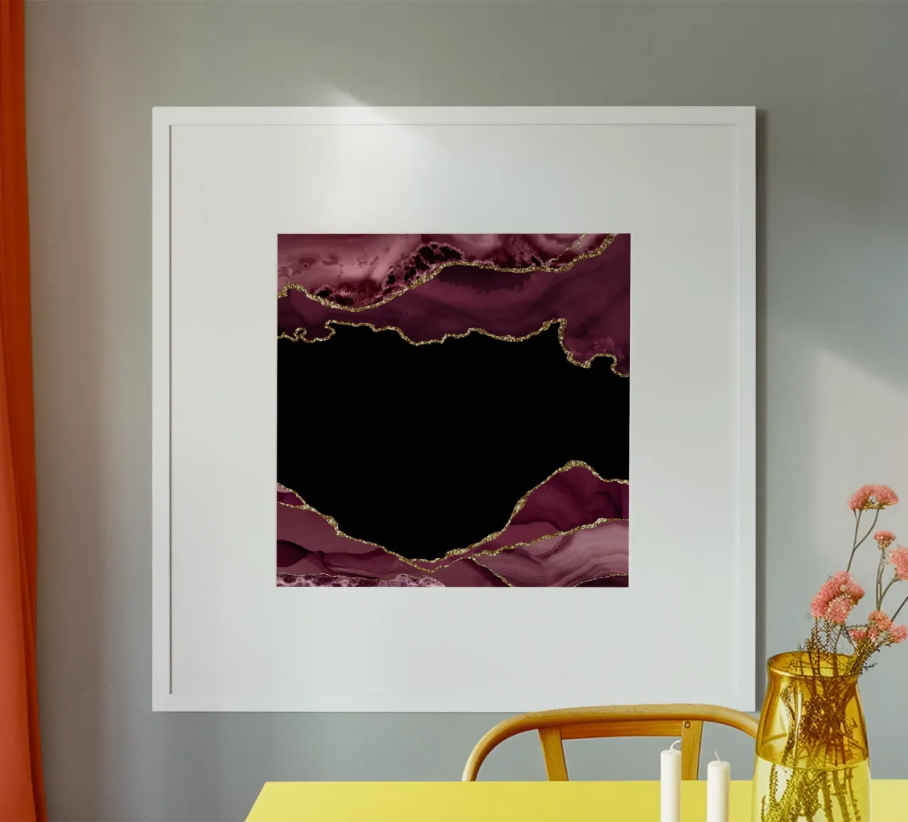 Burgunder & Gold Achat Struktur 18 Poster mit Kunststoffrahmen von Gemstone Textures