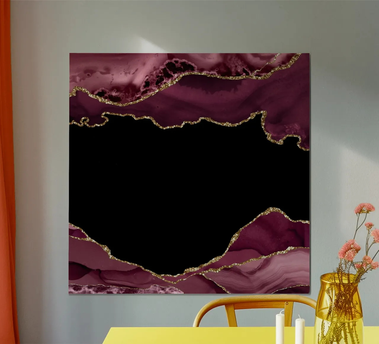 Burgunder & Gold Achat Struktur 18 Poster mit Kunststoffrahmen von Gemstone Textures