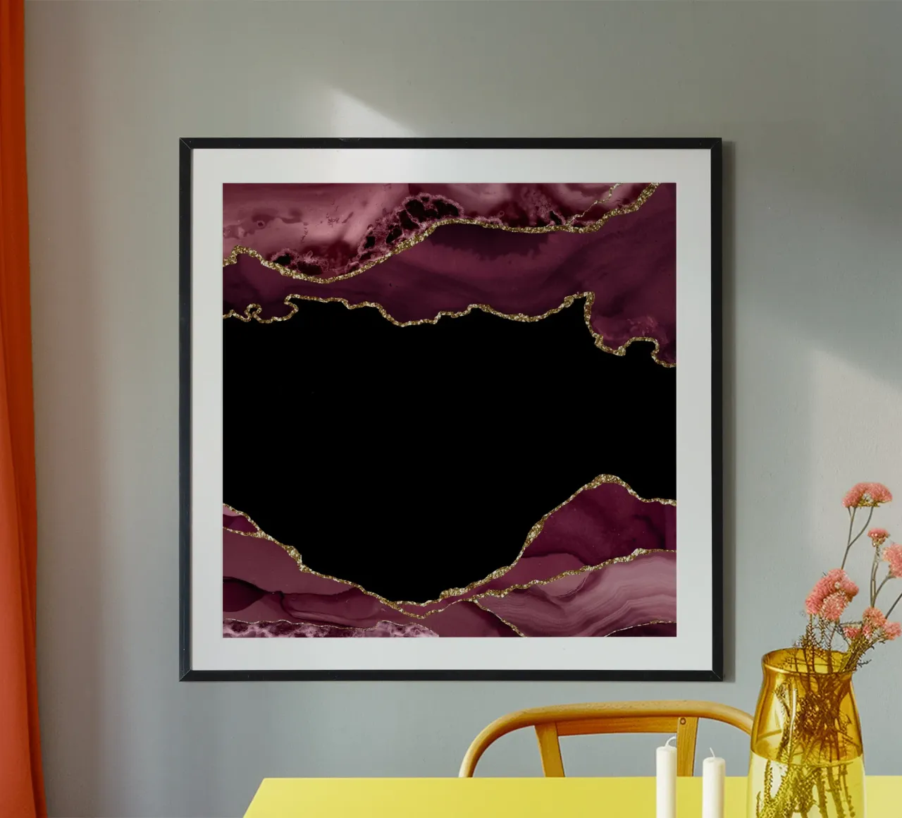 Burgunder & Gold Achat Struktur 18 Poster mit Kunststoffrahmen von Gemstone Textures