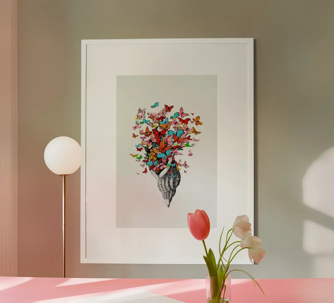 Seashell with butterflies carta hahnemühle da Rococco LA