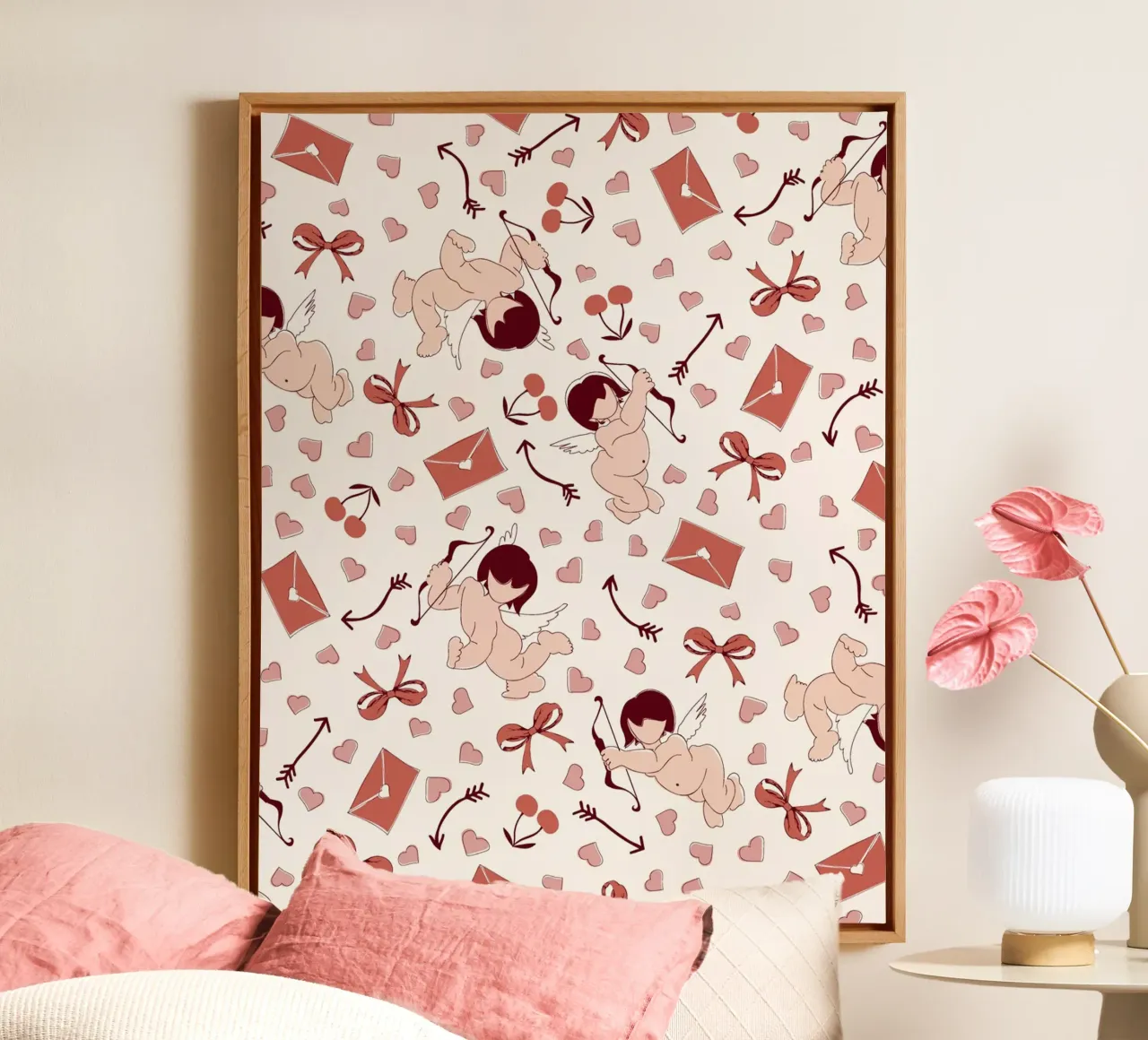Playful Cherubs Pattern tela con Cornice a cassetta da Claudia S. Design