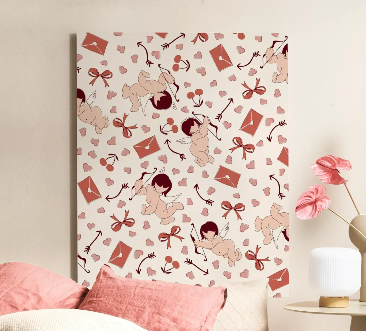Playful Cherubs Pattern tela con Cornice a cassetta da Claudia S. Design