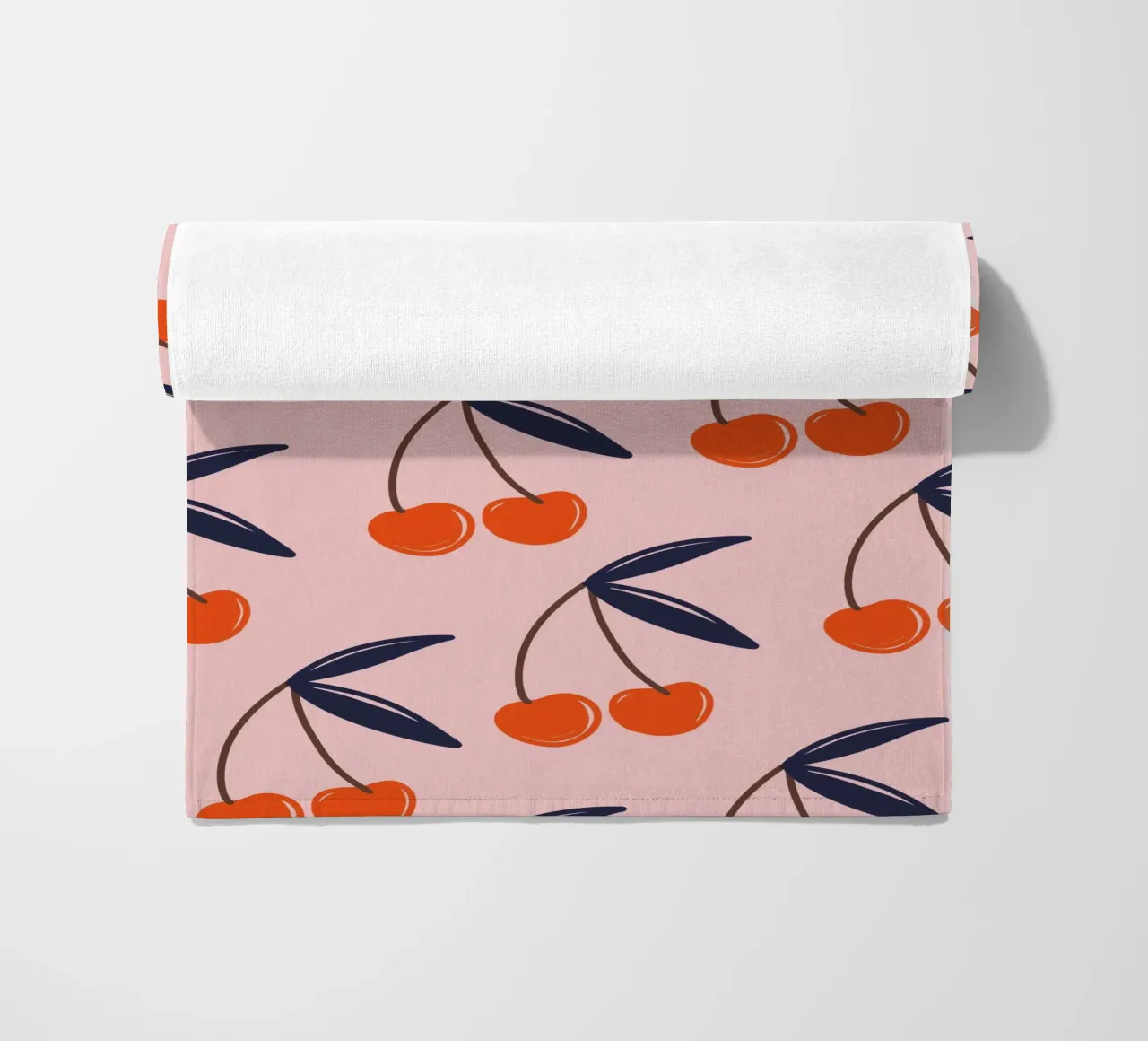 Pink and Red Cherries beach towel by anisillustration