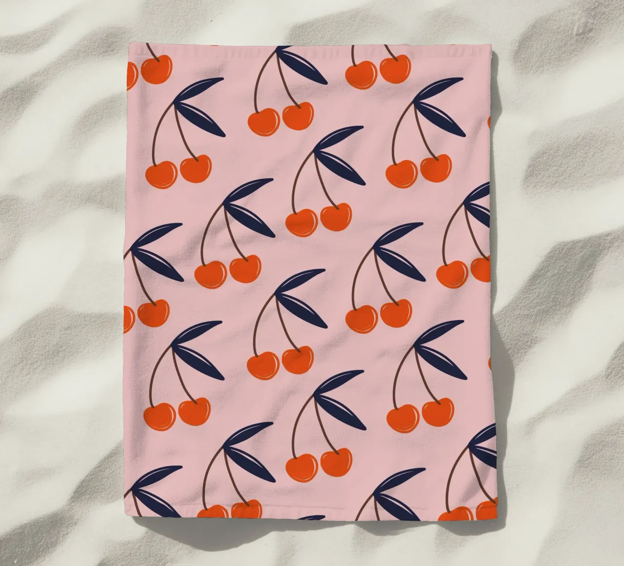Pink and Red Cherries beach towel by anisillustration