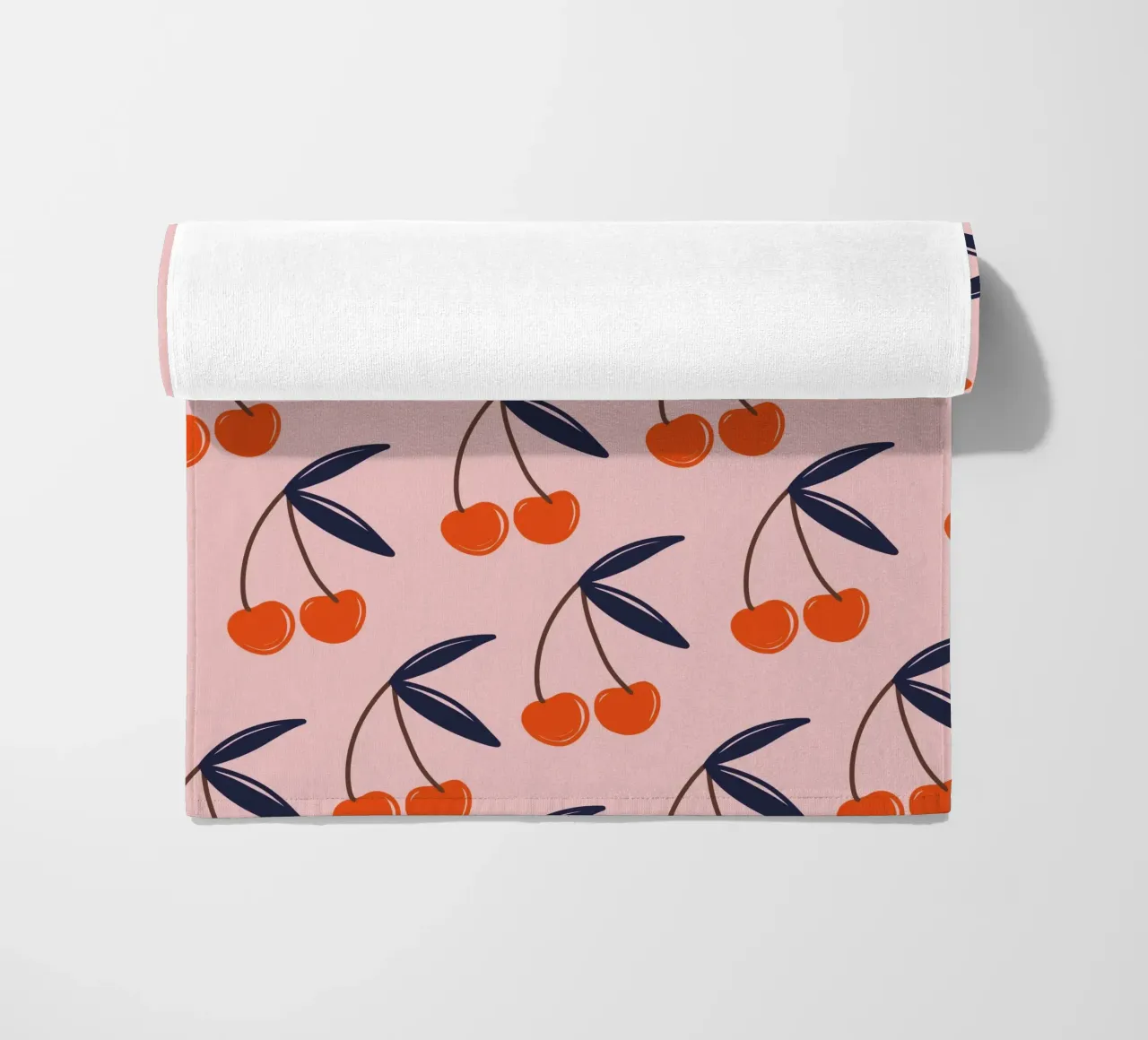 Pink and Red Cherries beach towel by anisillustration