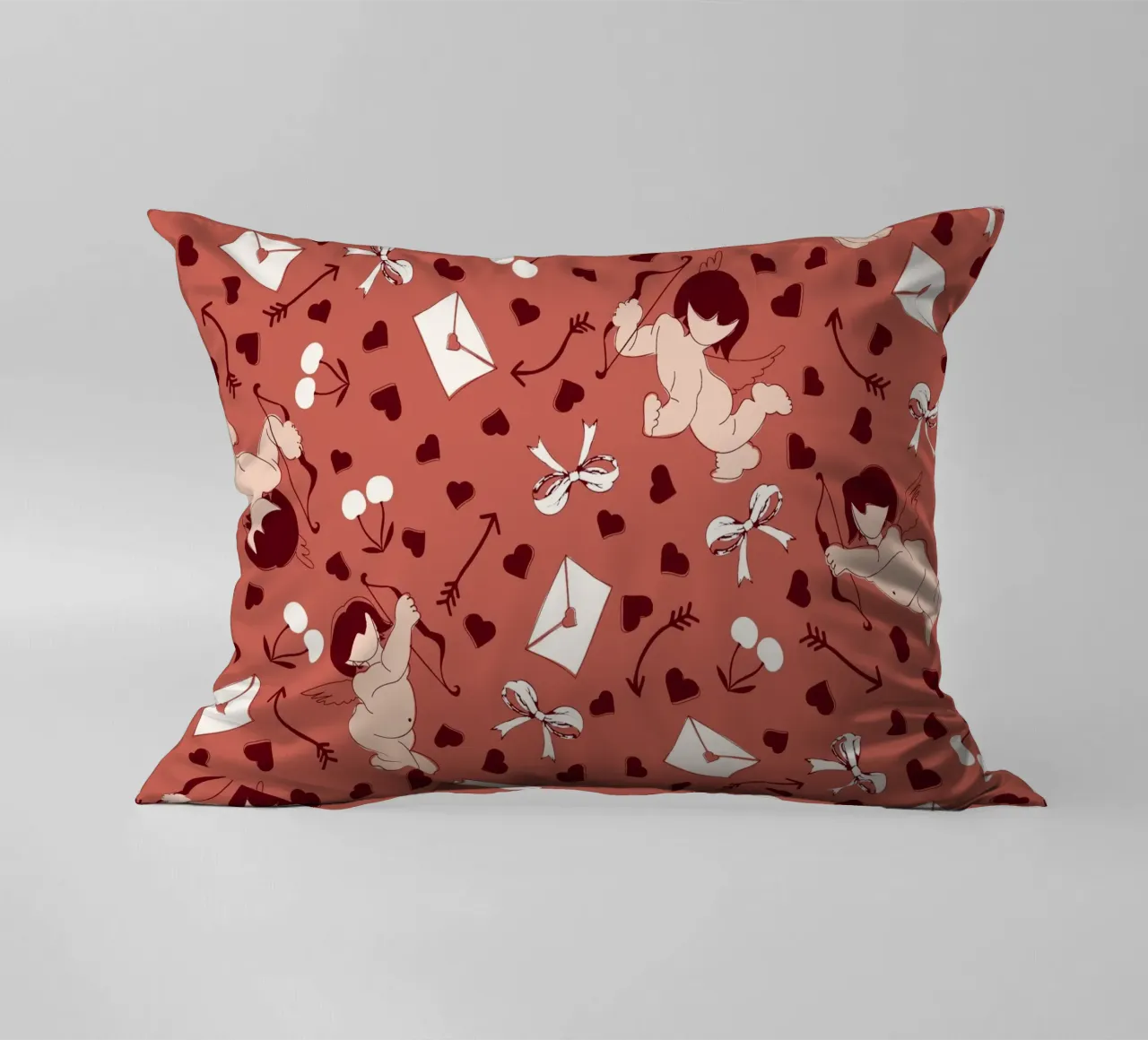 Playful Cherubs Pattern Dusty Red cuscino da Claudia S. Design