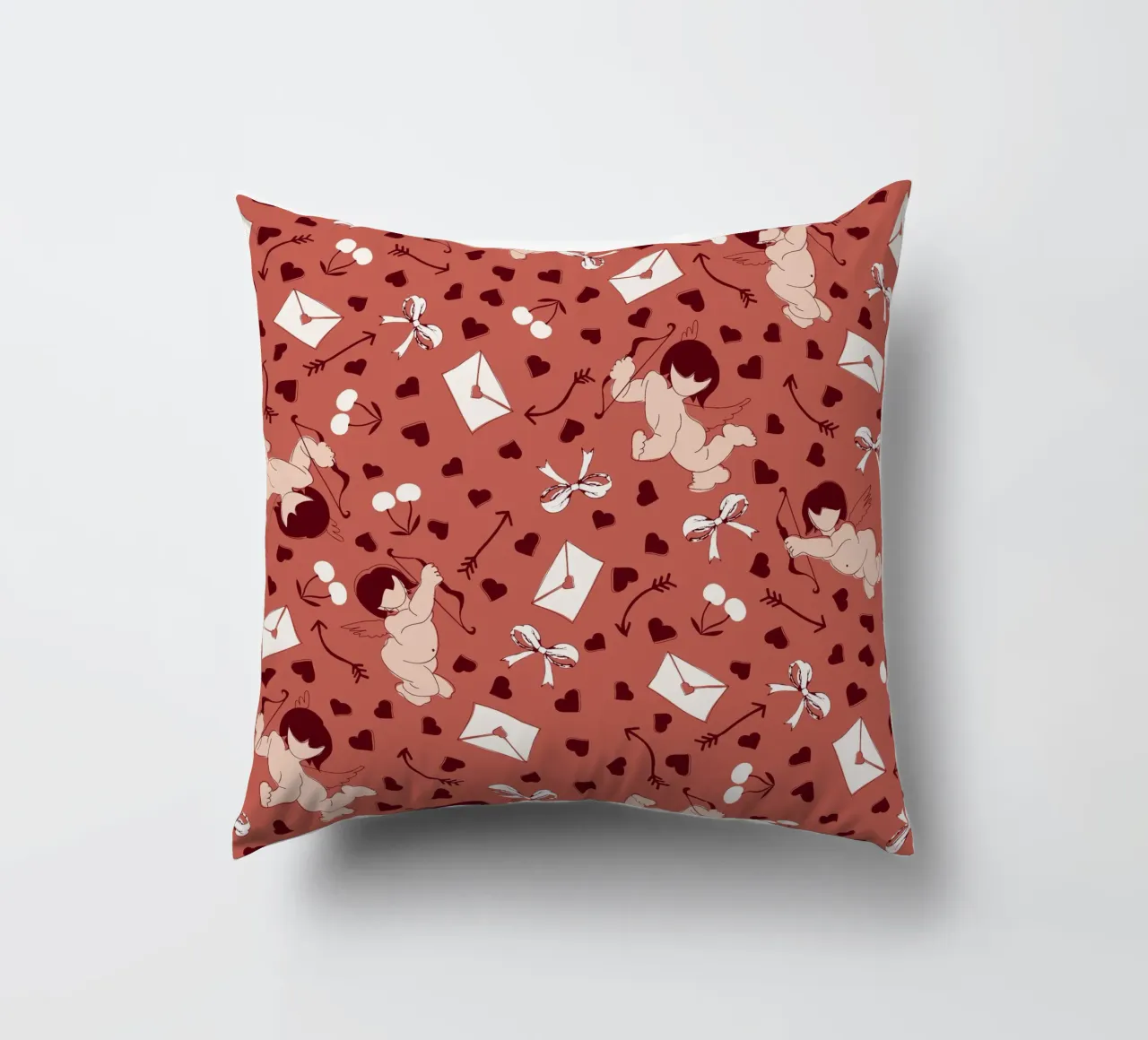Playful Cherubs Pattern Dusty Red cuscino da Claudia S. Design
