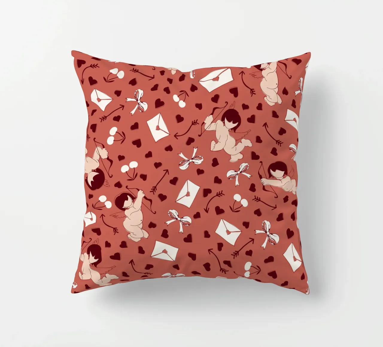Playful Cherubs Pattern Dusty Red cuscino da Claudia S. Design