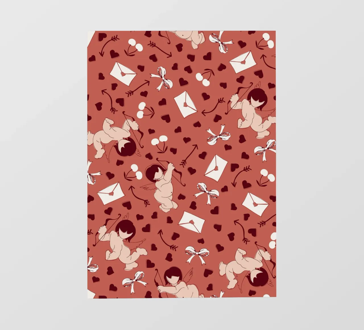 Playful Cherubs Pattern Dusty Red telo in pvc da Claudia S. Design
