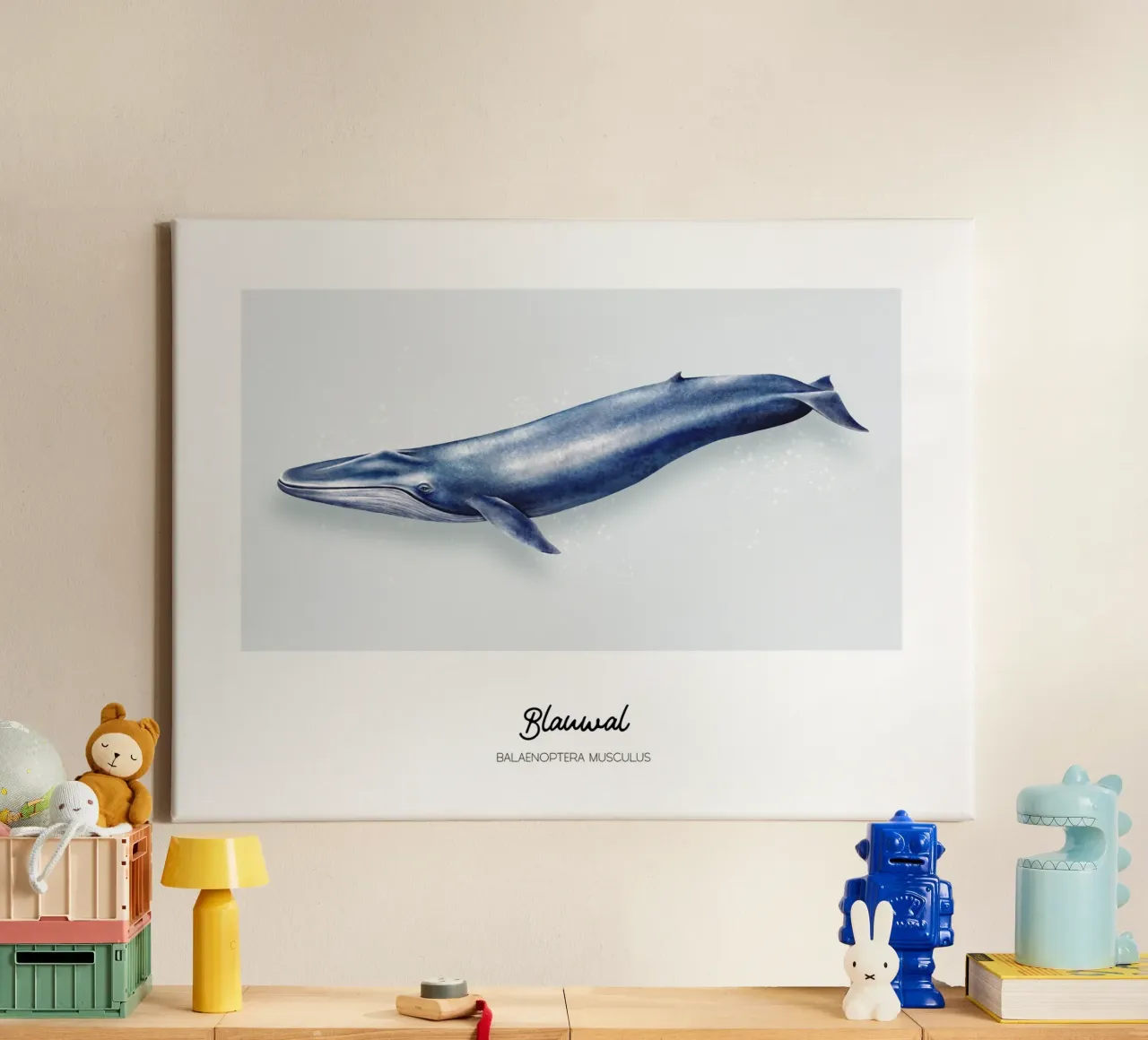 Blauwal • Wale & Delfine Illustration Leinwand mit Schattenfugenrahmen von Moonlit Illustrations