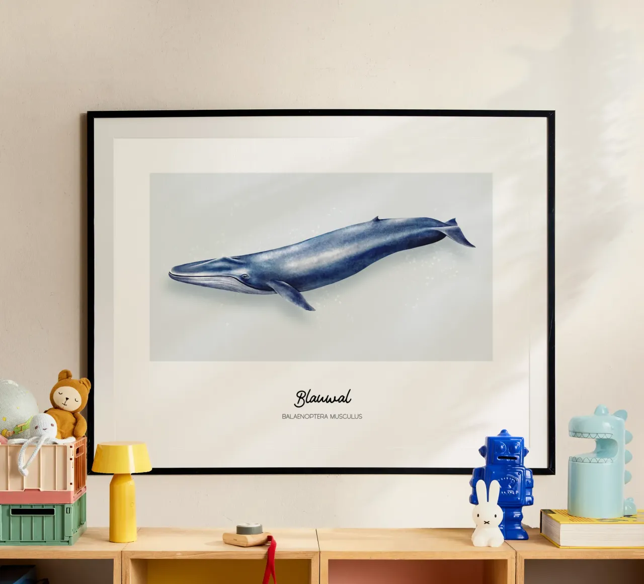 Balenottera azzurra - Illustrazione di balene e delfini poster da Moonlit Illustrations