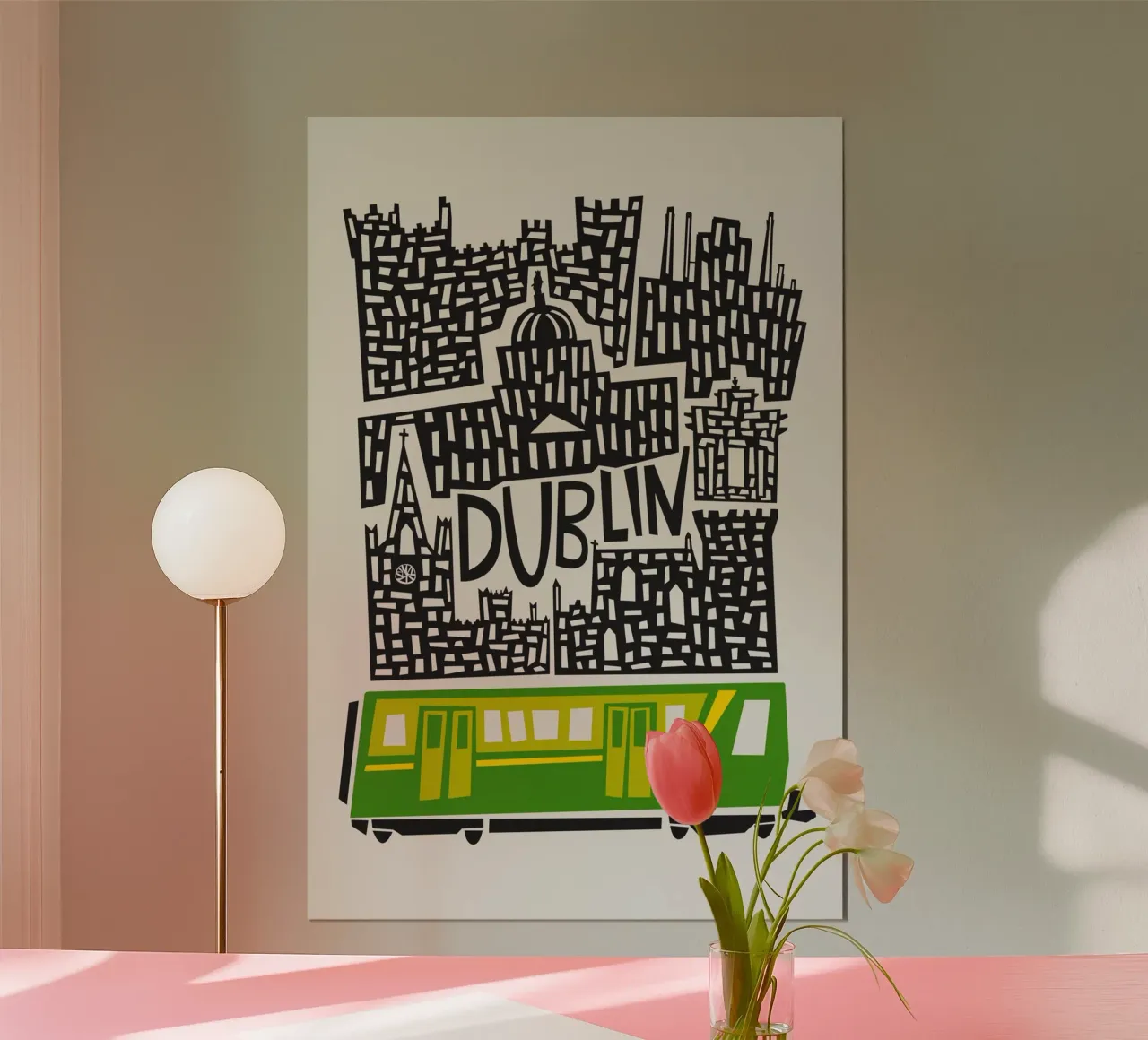 Paesaggio urbano di Dublino poster con telaio in legno da Fox & Velvet