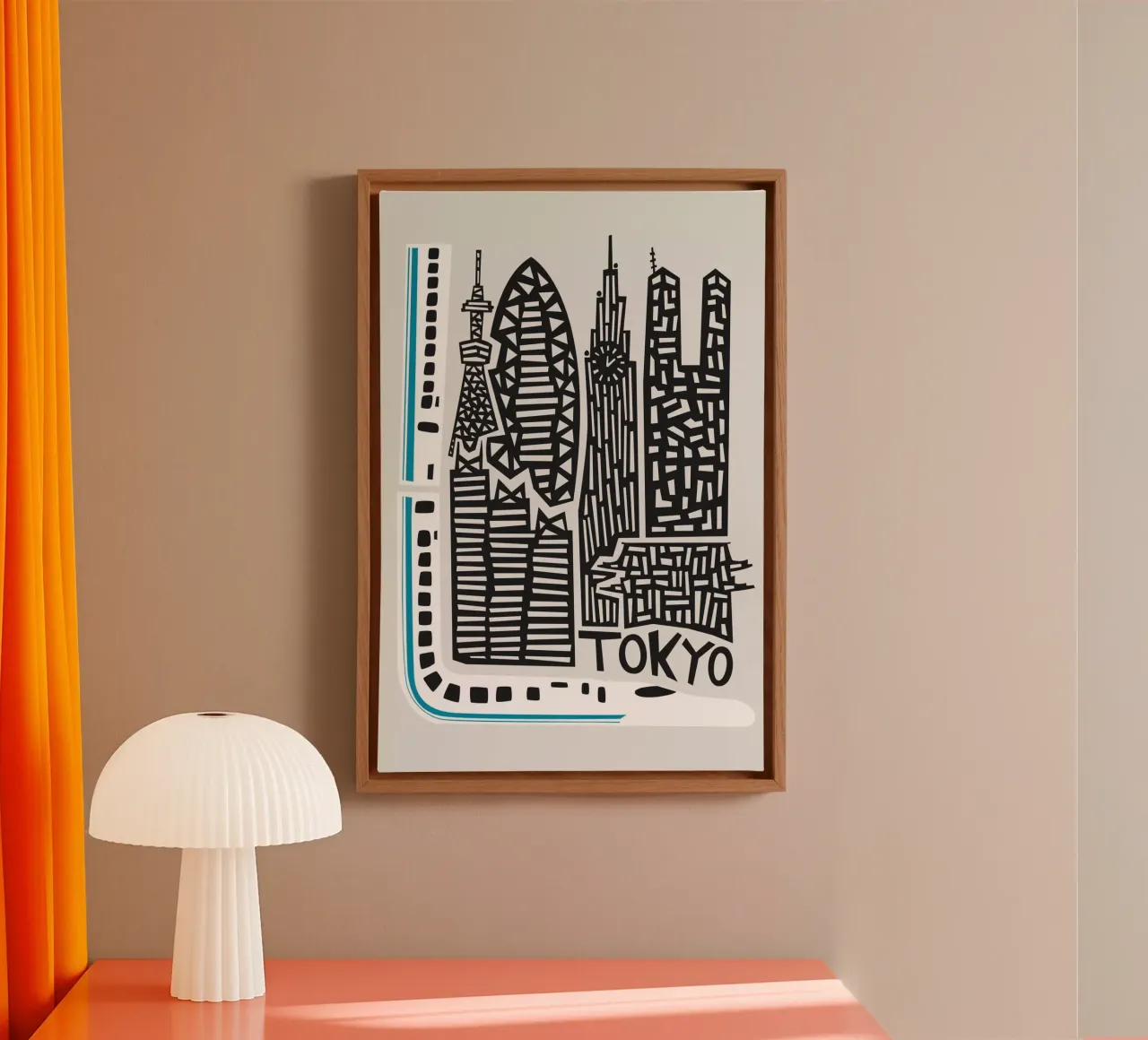 Stadsgezicht Tokio canvas met Baklijst van Fox & Velvet