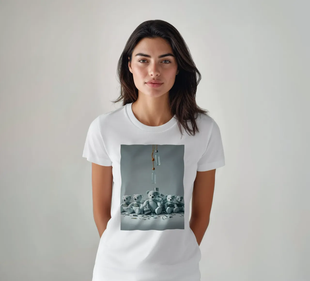 Cinque orsetti di peluche disposti in una composizione giocosa t-shirt da DesignDoodle