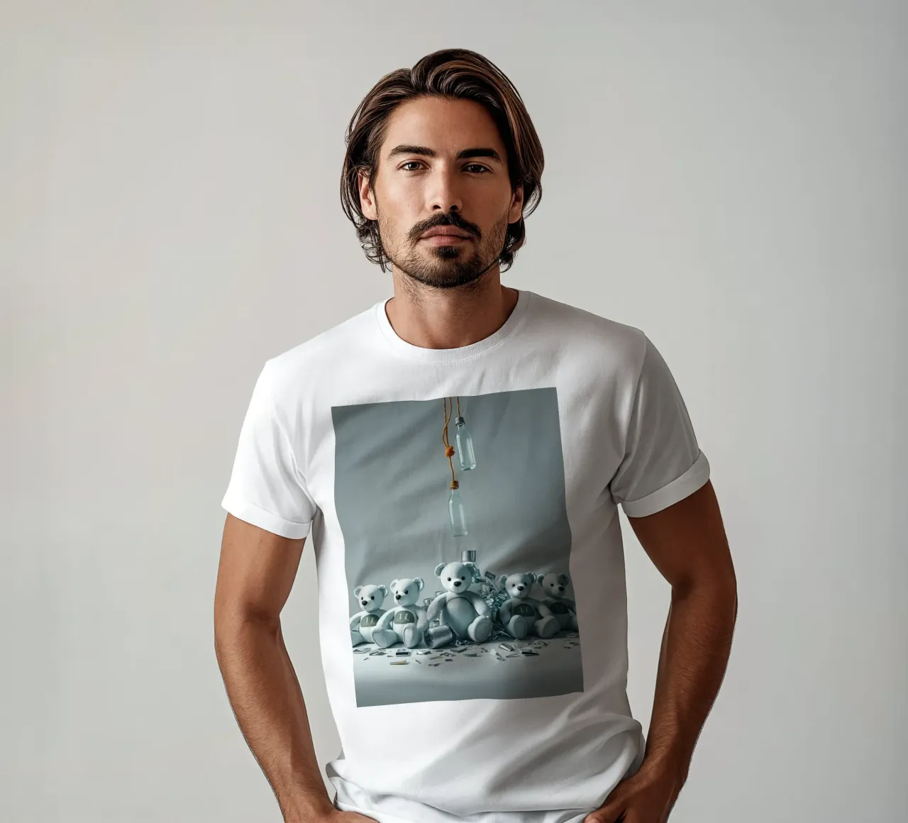 Cinque orsetti di peluche disposti in una composizione giocosa t-shirt da DesignDoodle