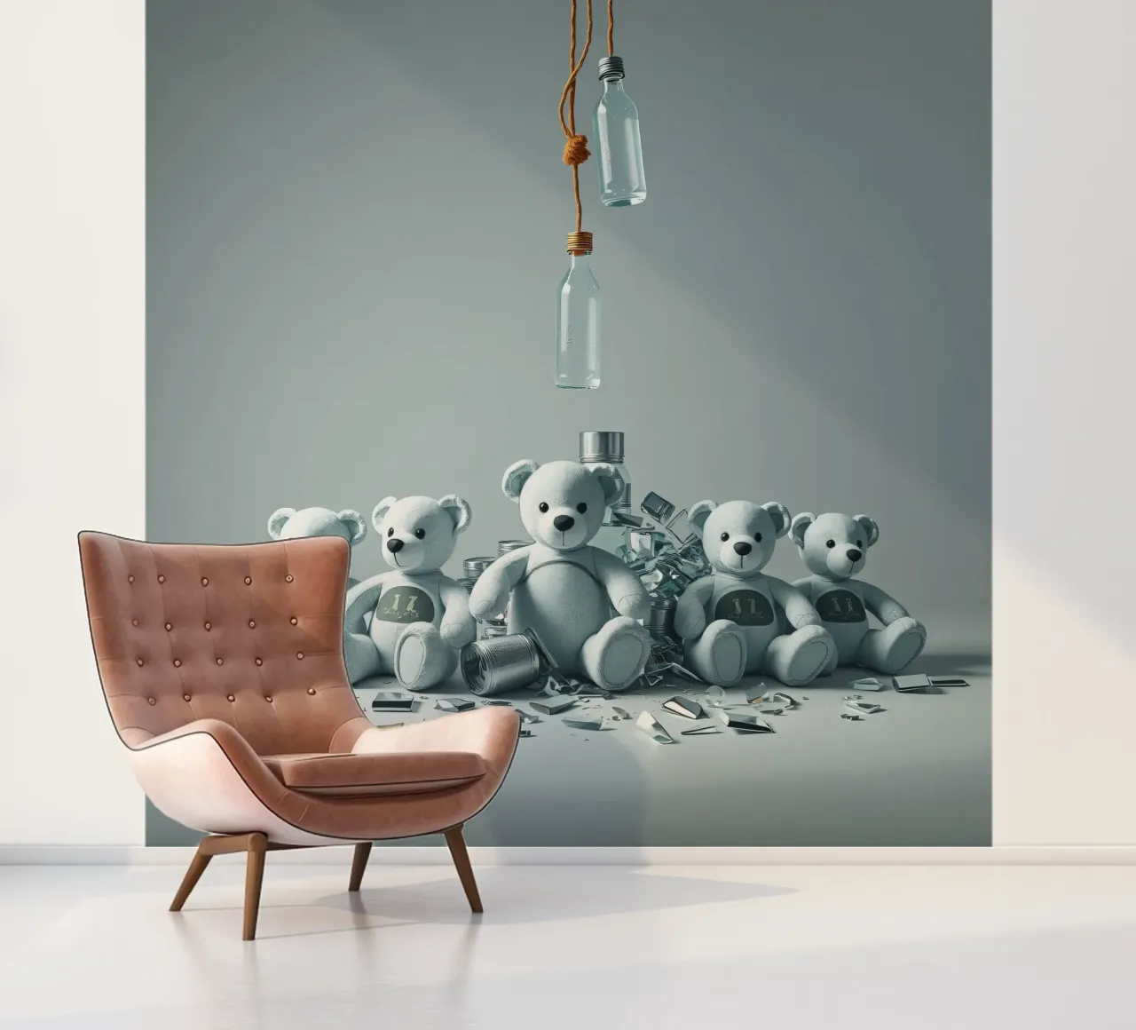 Fünf Teddybären in einer verspielten Komposition Fototapete von DesignDoodle