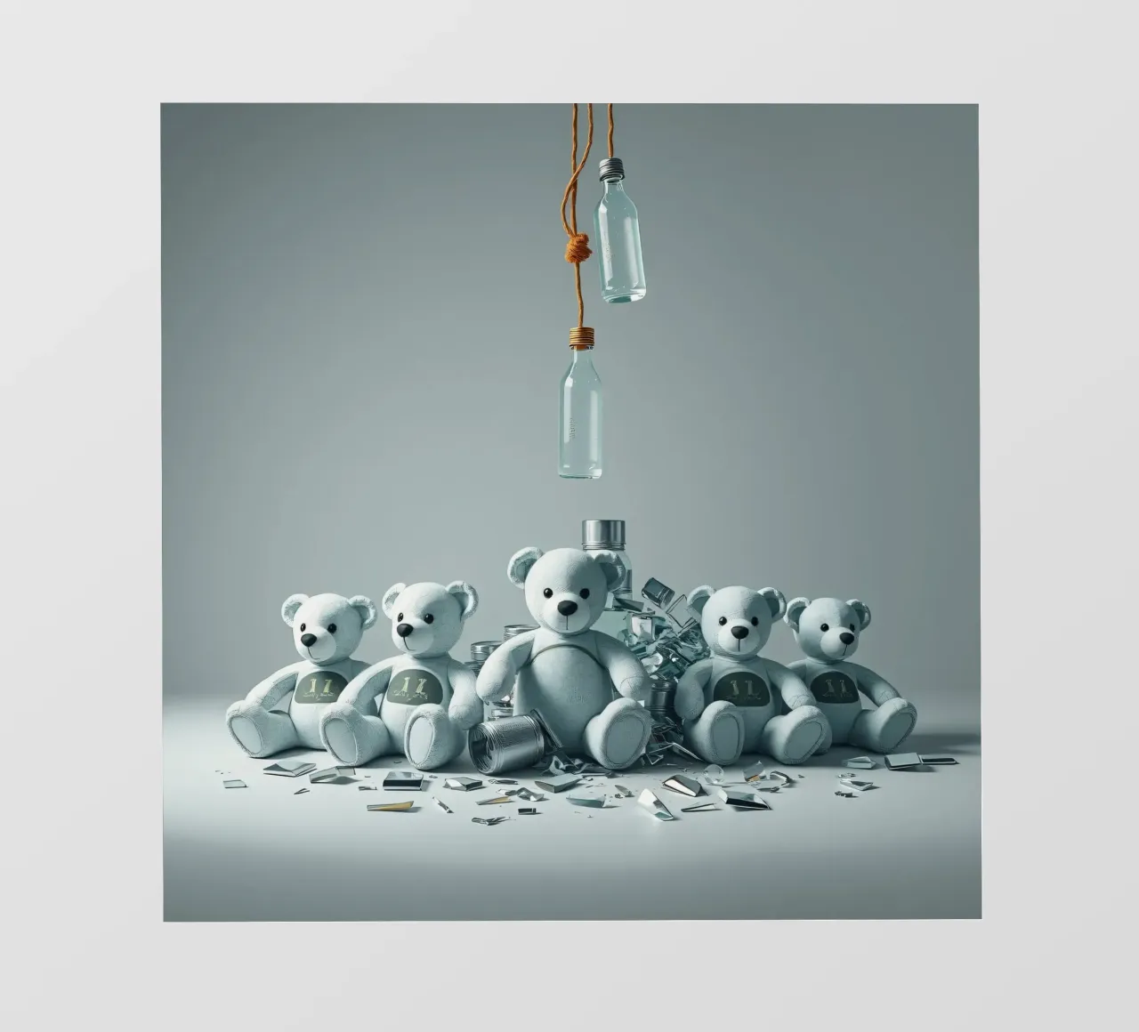 Fünf Teddybären in einer verspielten Komposition Fototapete von DesignDoodle