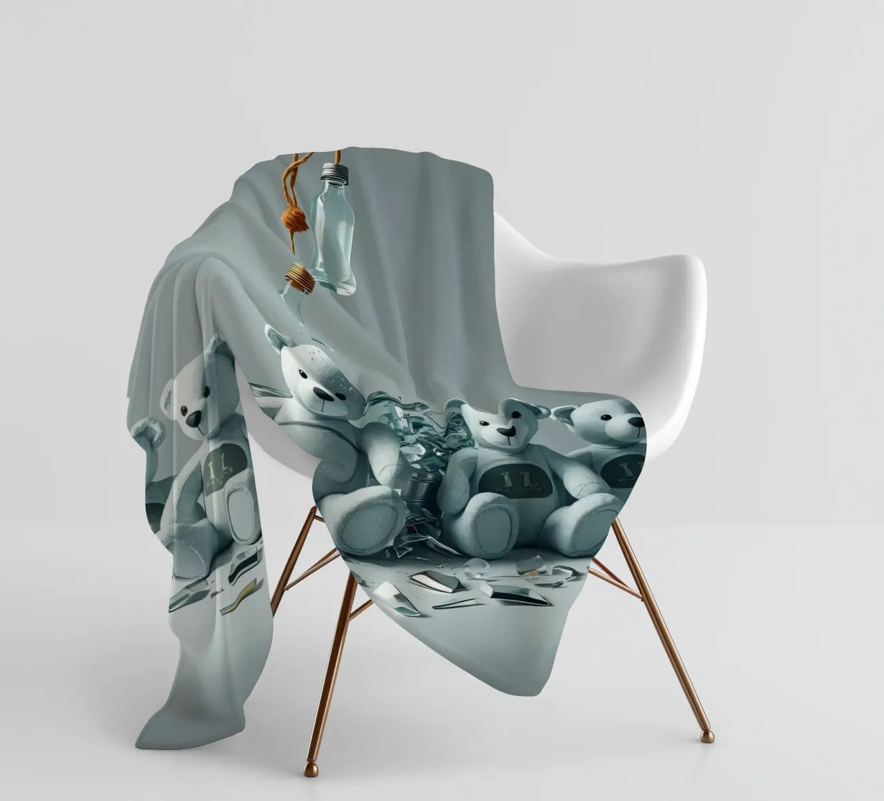 Cinque orsetti di peluche disposti in una composizione giocosa coperta in pile da DesignDoodle